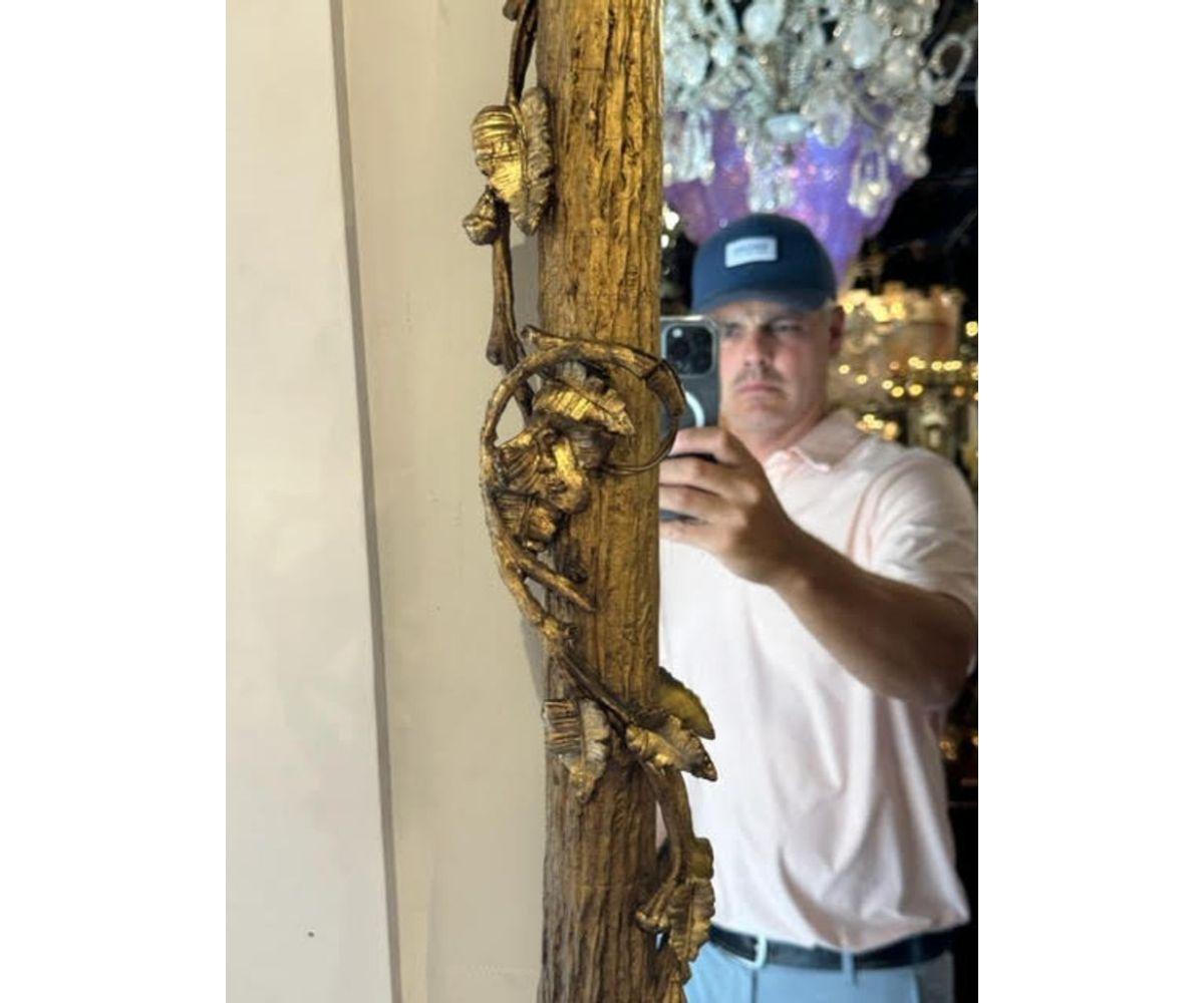 19th Century French Carved Giltwood Tree Form Narrow Mirror In Good Condition For Sale In Dallas, TX