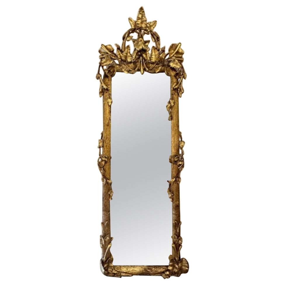 19th Century French Carved Giltwood Tree Form Narrow Mirror