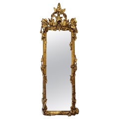 19th Century French Carved Giltwood Tree Form Narrow Mirror