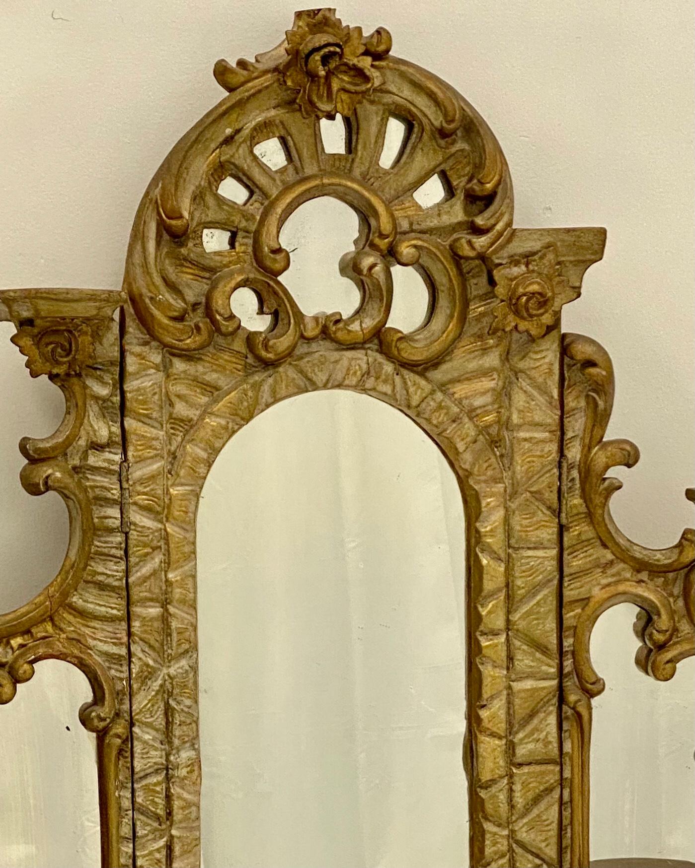 Louis XIV 19th Century French Carved Giltwood Triptych Form Mirror For Sale