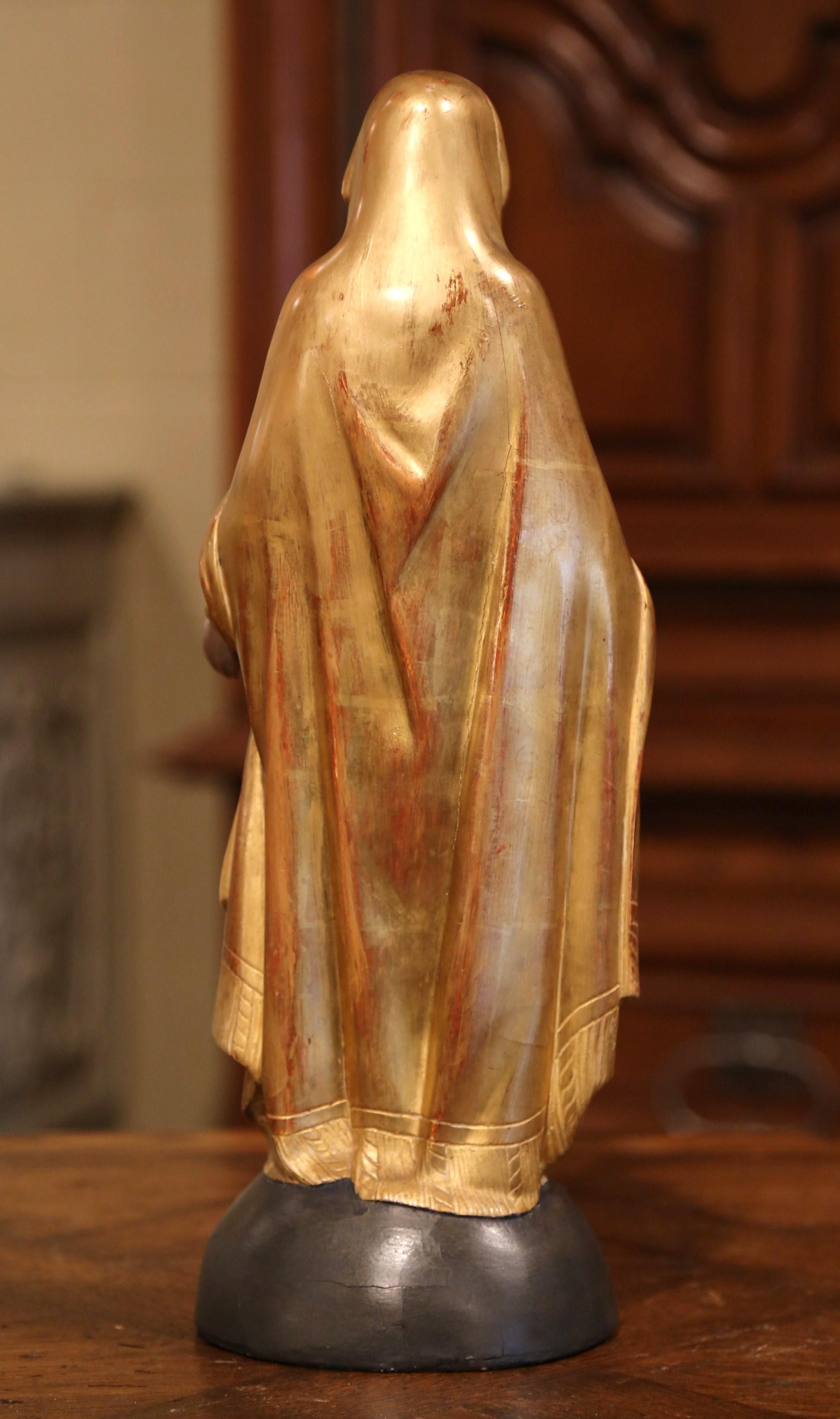 19th Century French Carved Giltwood Virgin Mary Statue on Globe from Provence 4