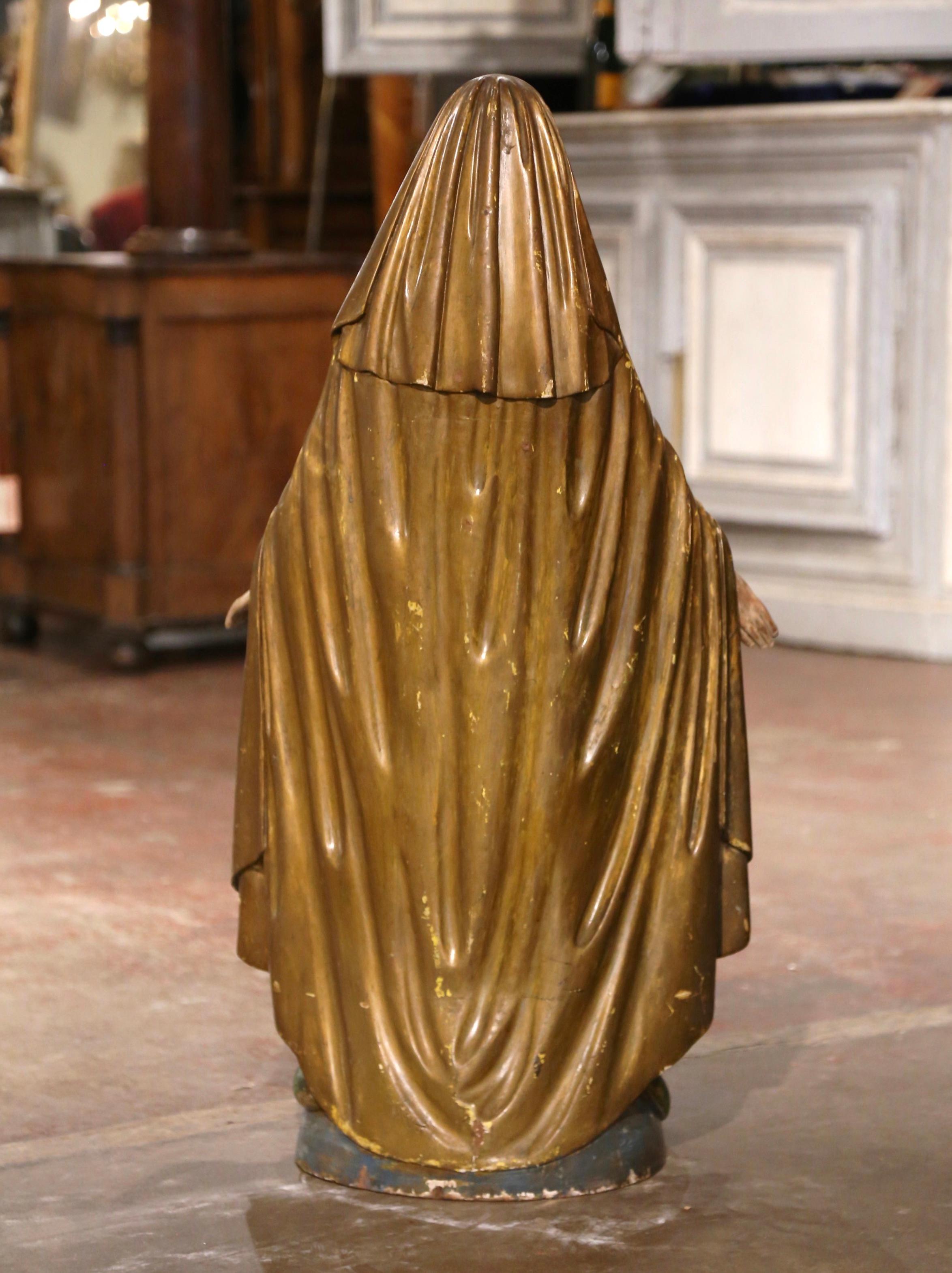 19th Century French Carved Giltwood Virgin Mary Statue on Globe from Provence For Sale 5