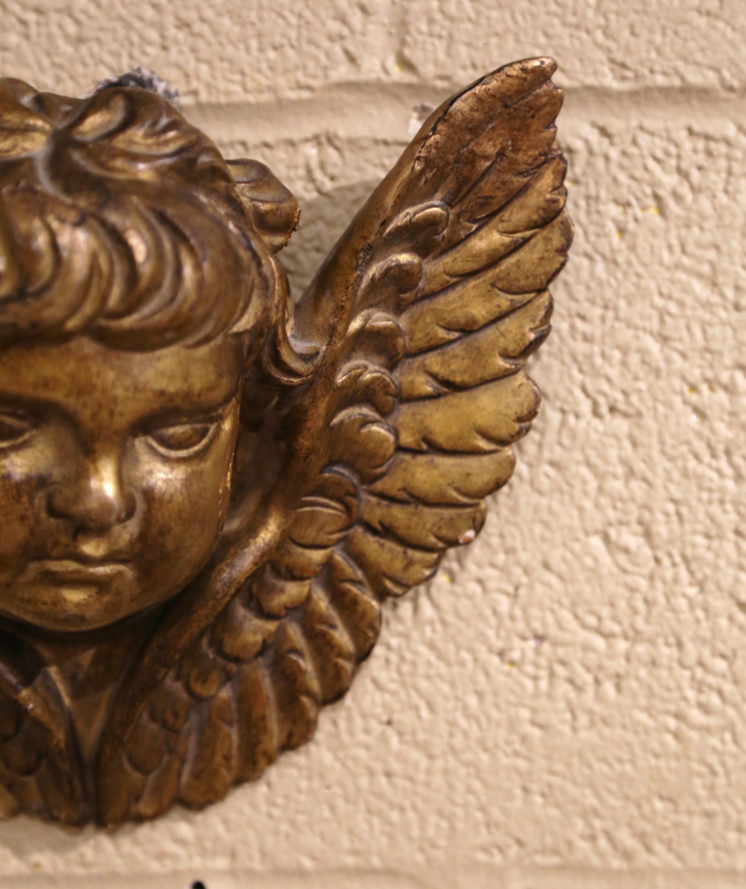 19th Century French Carved Giltwood Wall Hanging Winged Cherub 2