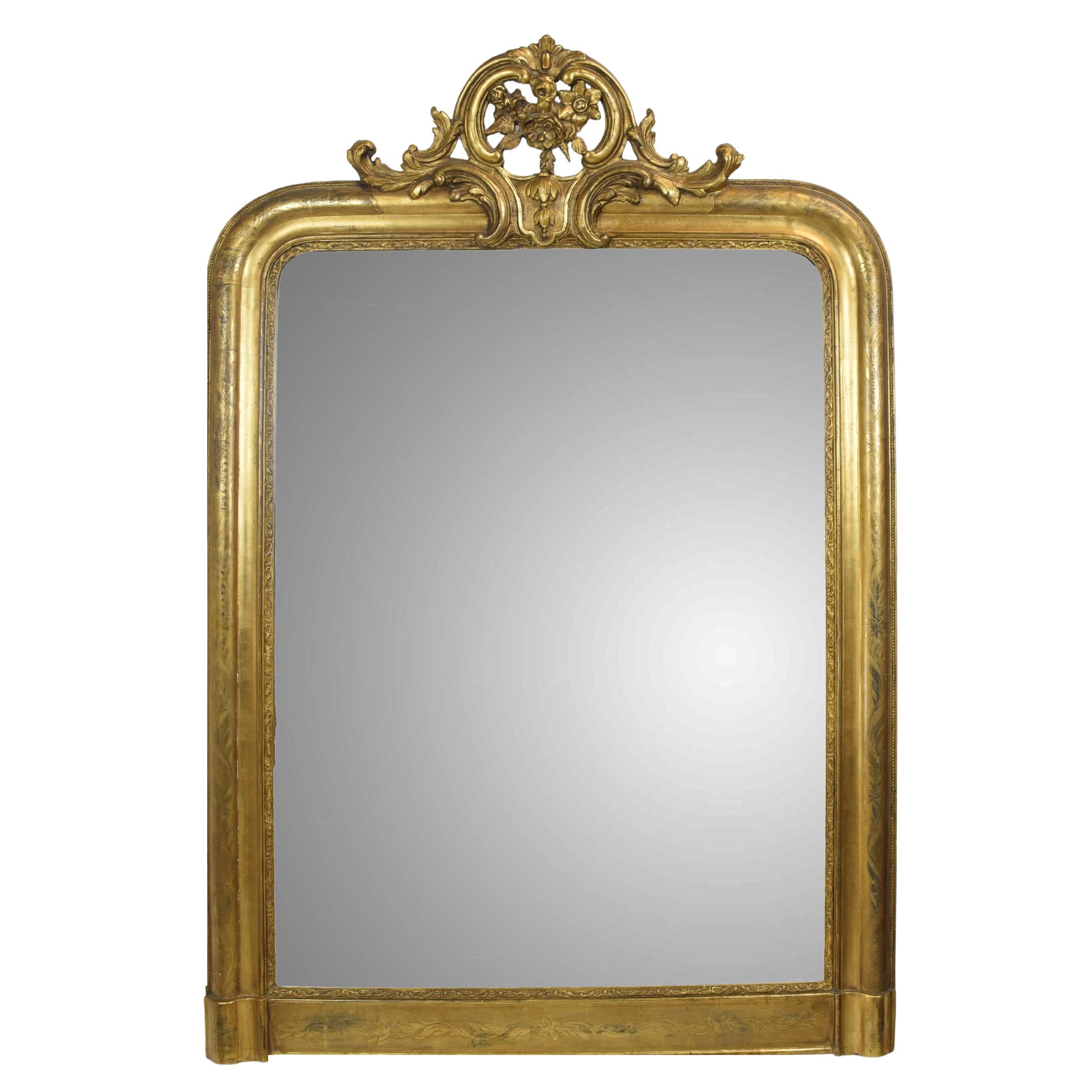 19th Century French Carved Golden fireplace mirror