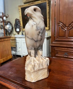 19th Century French Carved Grey and White Marble Eagle with Glass Eyes