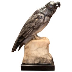19th Century French Carved Grey Marble Eagle Sculpture on Stand Signed Stuhmer
