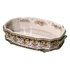 19th Century French Carved Hand Painted Faience Jardinière from Normandy