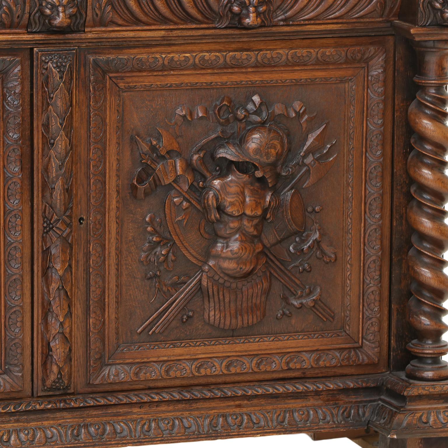 Oak 19th Century French Carved Hunting Lodge Cabinet