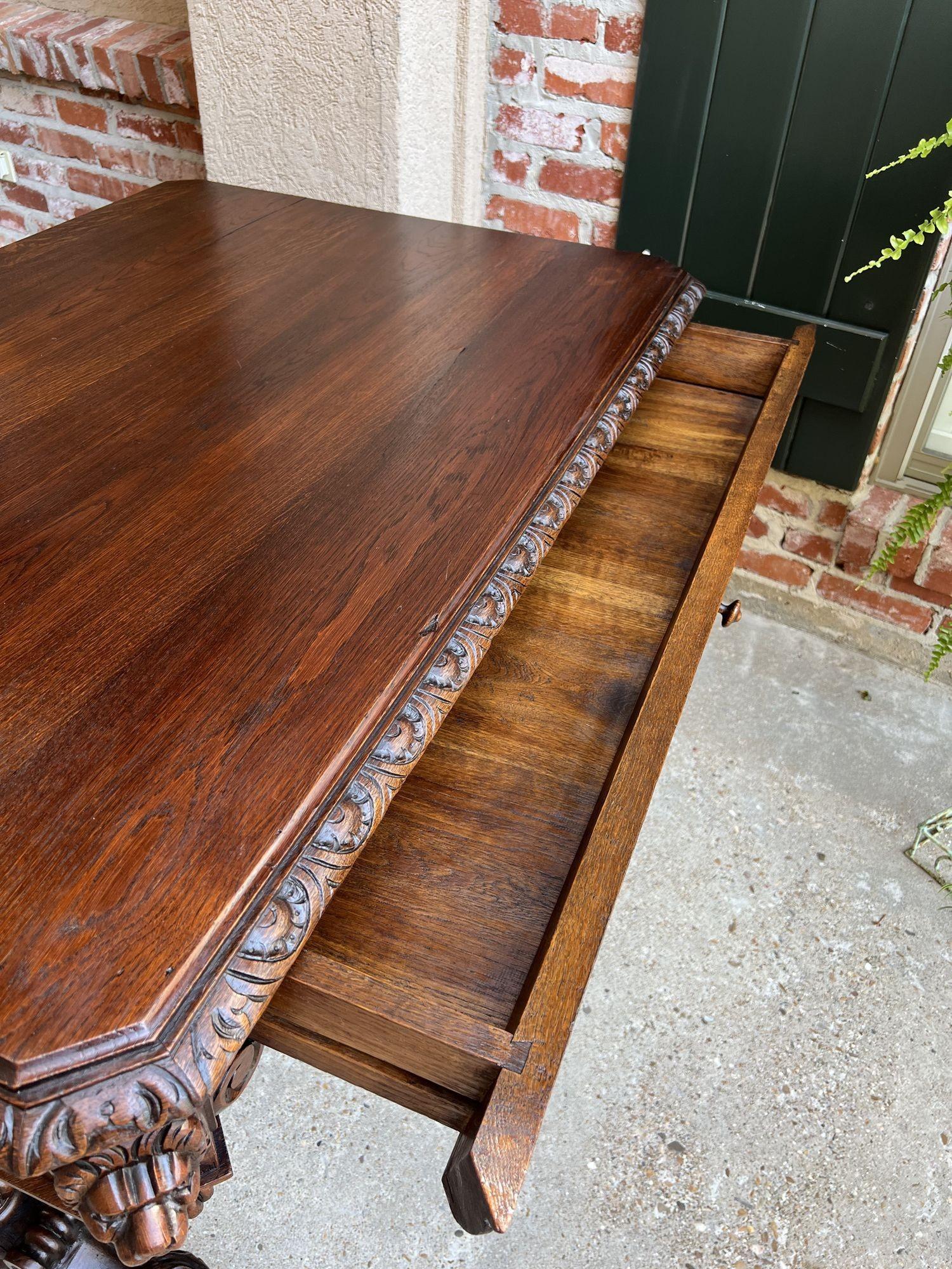 19th Century French Carved Lion Library Table Desk Renaissance Gothic Large Oak 7