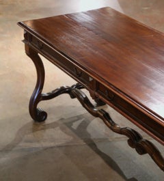 19th Century French Carved Louis XIII Walnut Two-Drawer Library Writing Desk