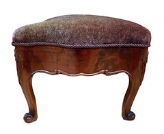 19th-century French Carved Mahogany and Mohair Bench