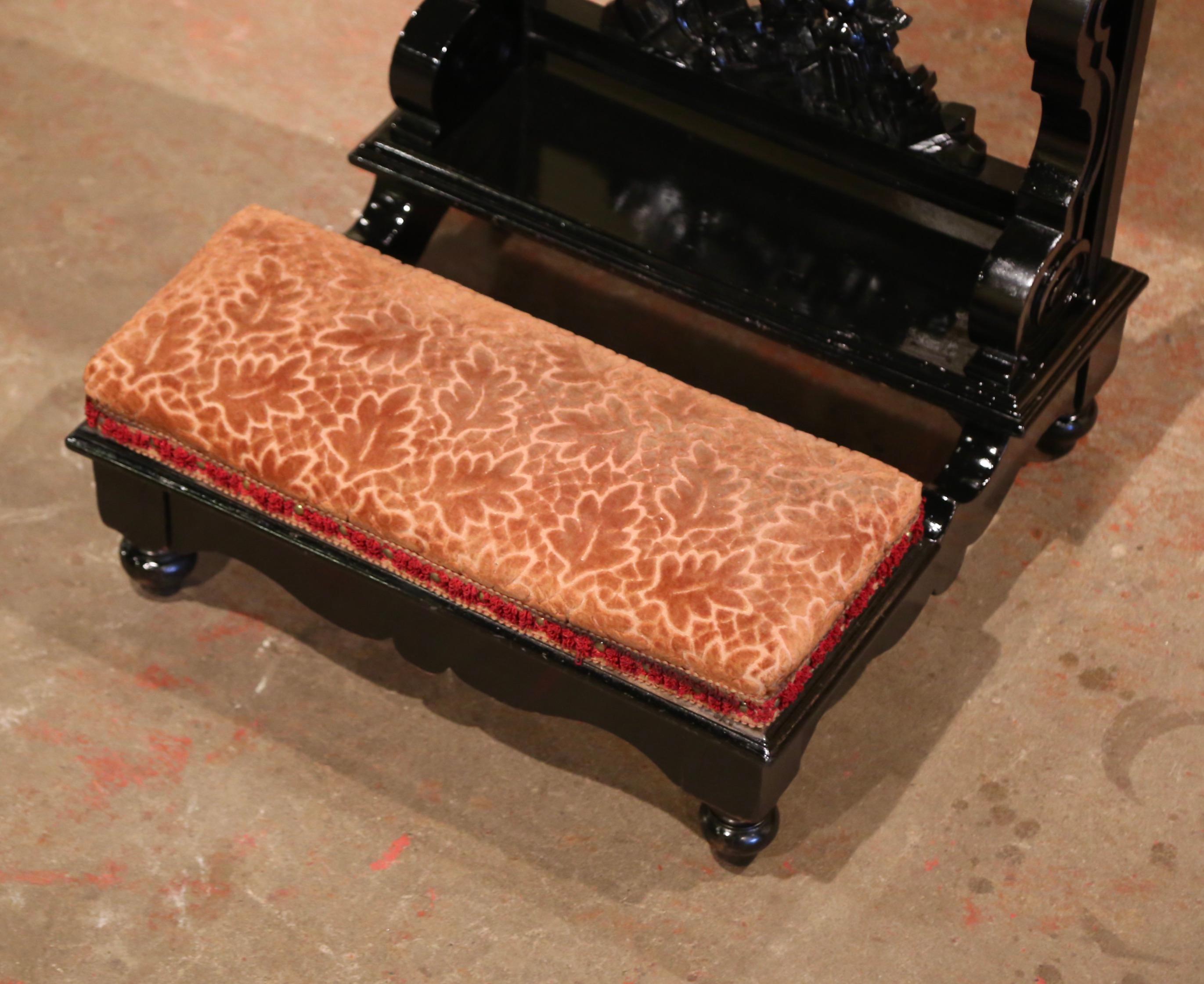 Gothic 19th Century French Carved Mahogany and Velvet Prayer Chair with Crown of Thorns