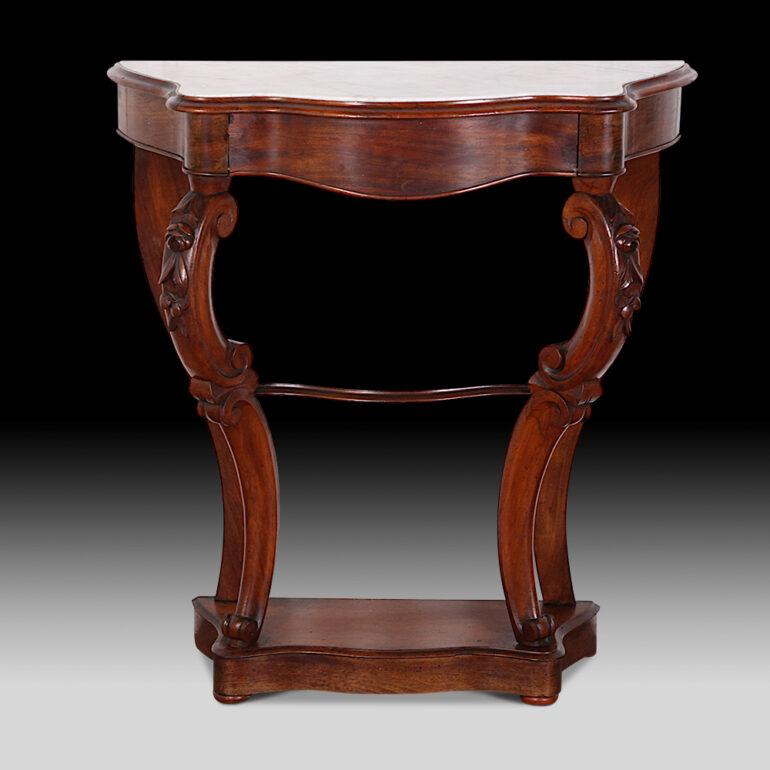 19th Century French Carved Mahogany Marble Top Console Table 1