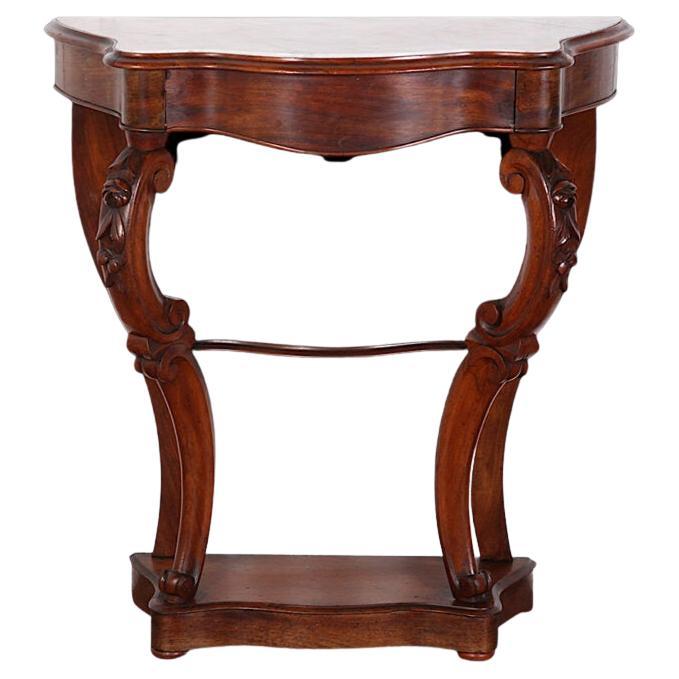 19th Century French Carved Mahogany Marble Top Console Table