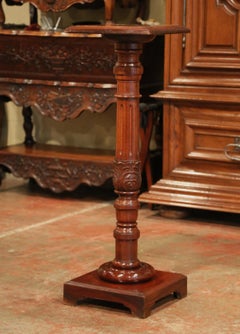 19th Century French Carved Mahogany Pedestal with Red Marble Top