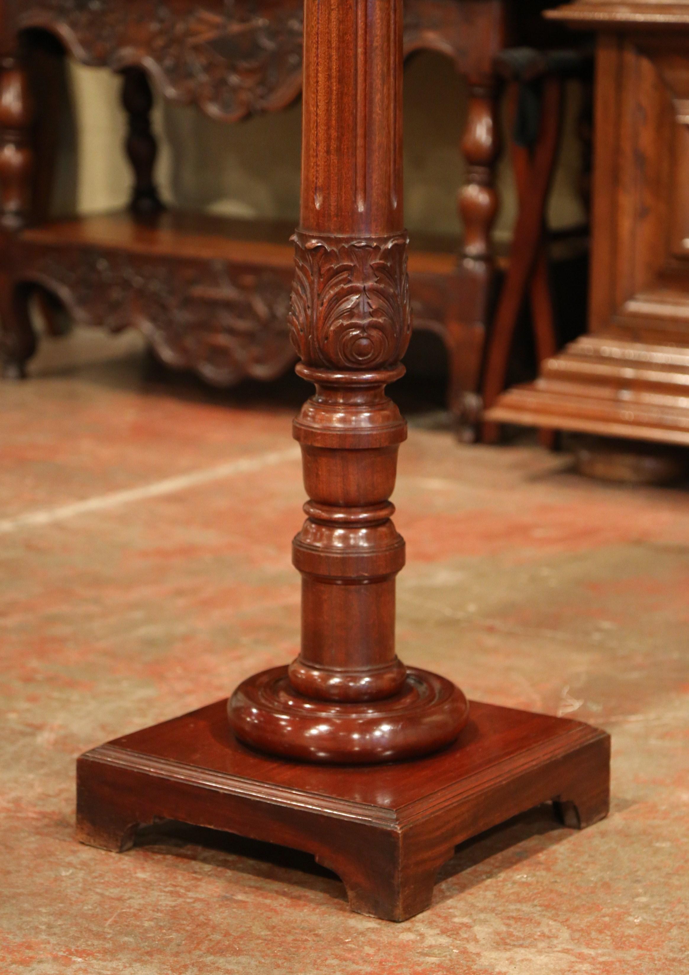 19th Century French Carved Mahogany Pedestal with Red Marble Top In Excellent Condition In Dallas, TX