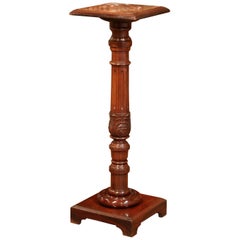 19th Century French Carved Mahogany Pedestal with Red Marble Top