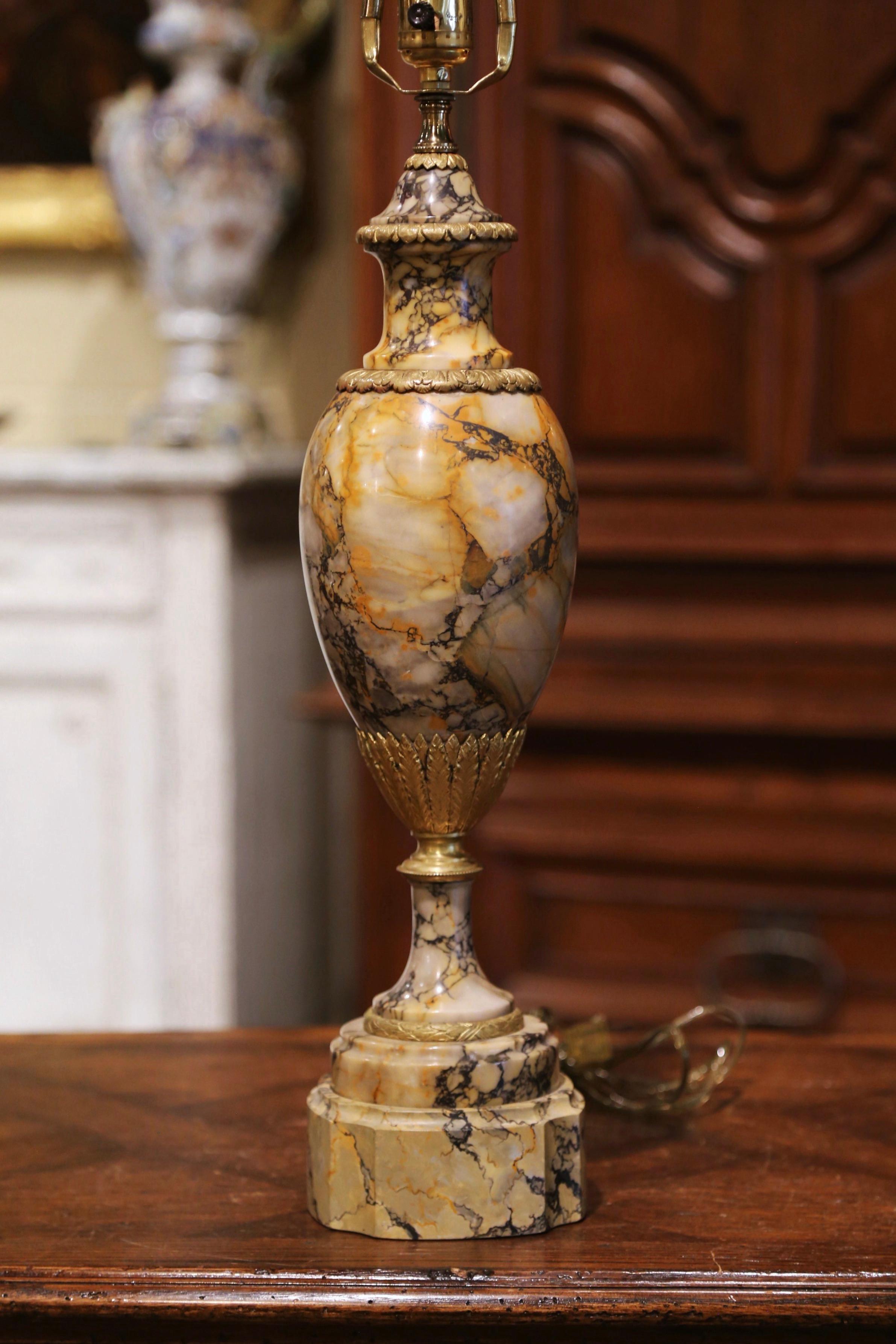 Neoclassical 19th Century French Carved Marble and Gilt Bronze Cassolette Table Lamp