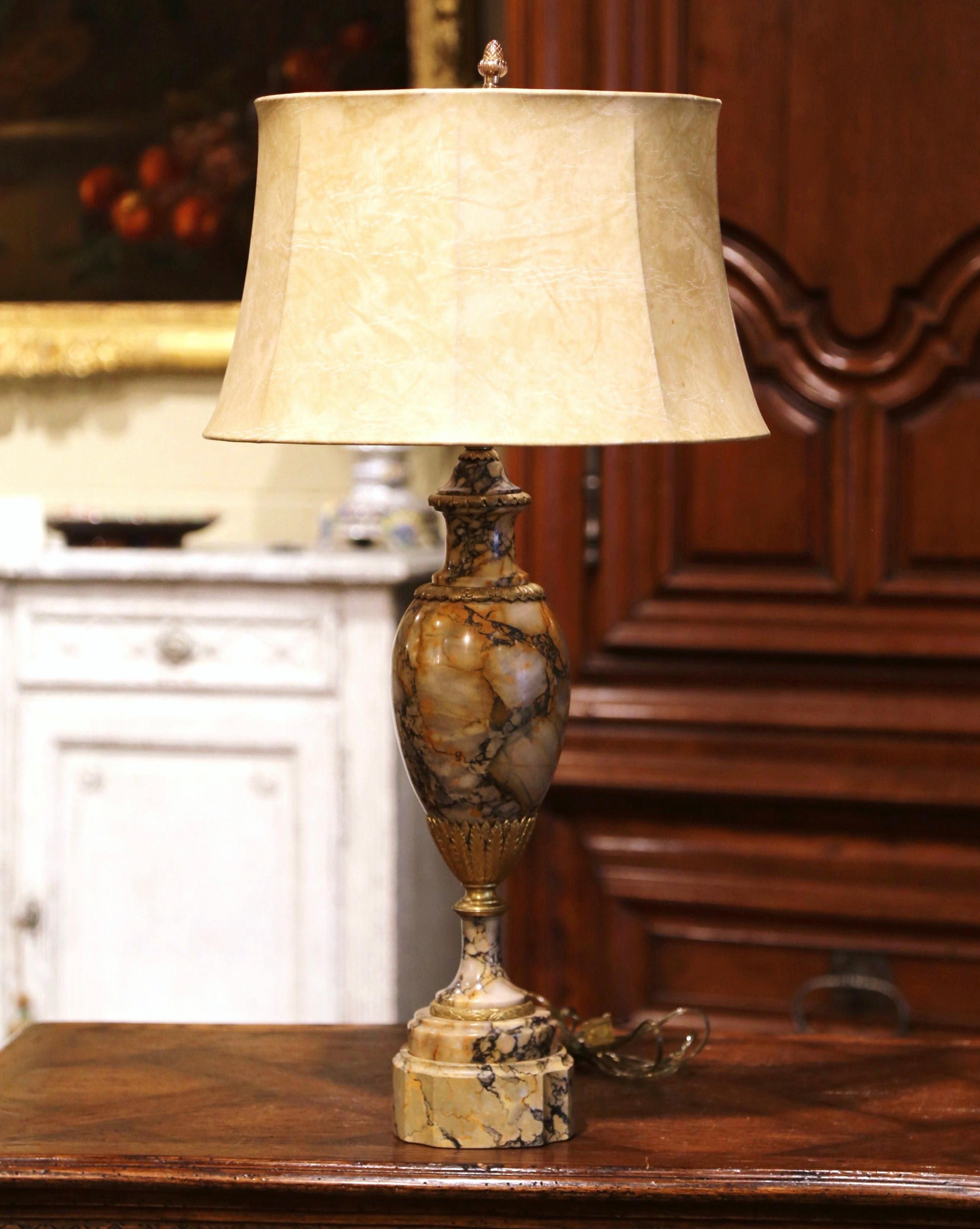 Hand-Carved 19th Century French Carved Marble and Gilt Bronze Cassolette Table Lamp