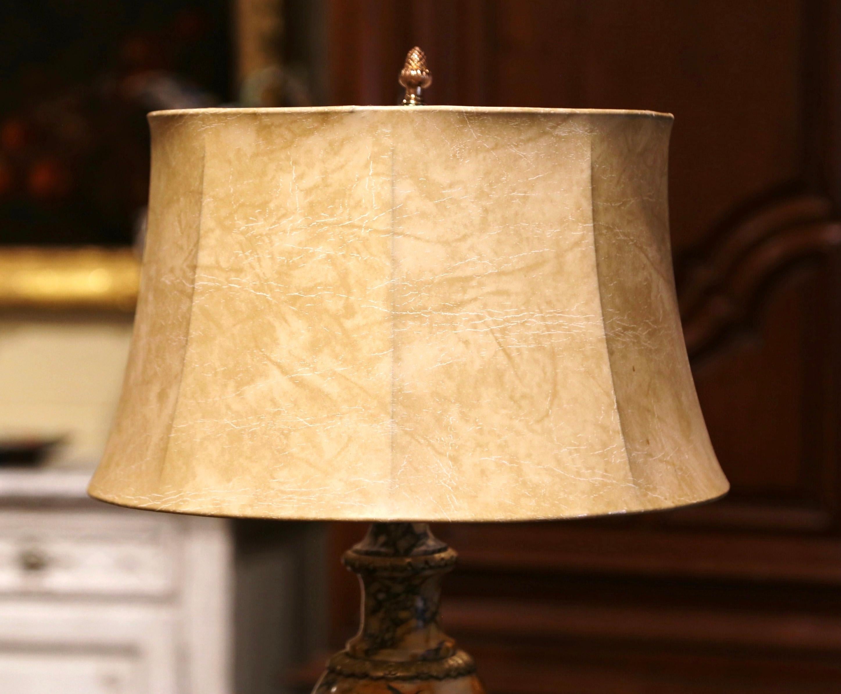 19th Century French Carved Marble and Gilt Bronze Cassolette Table Lamp In Excellent Condition In Dallas, TX