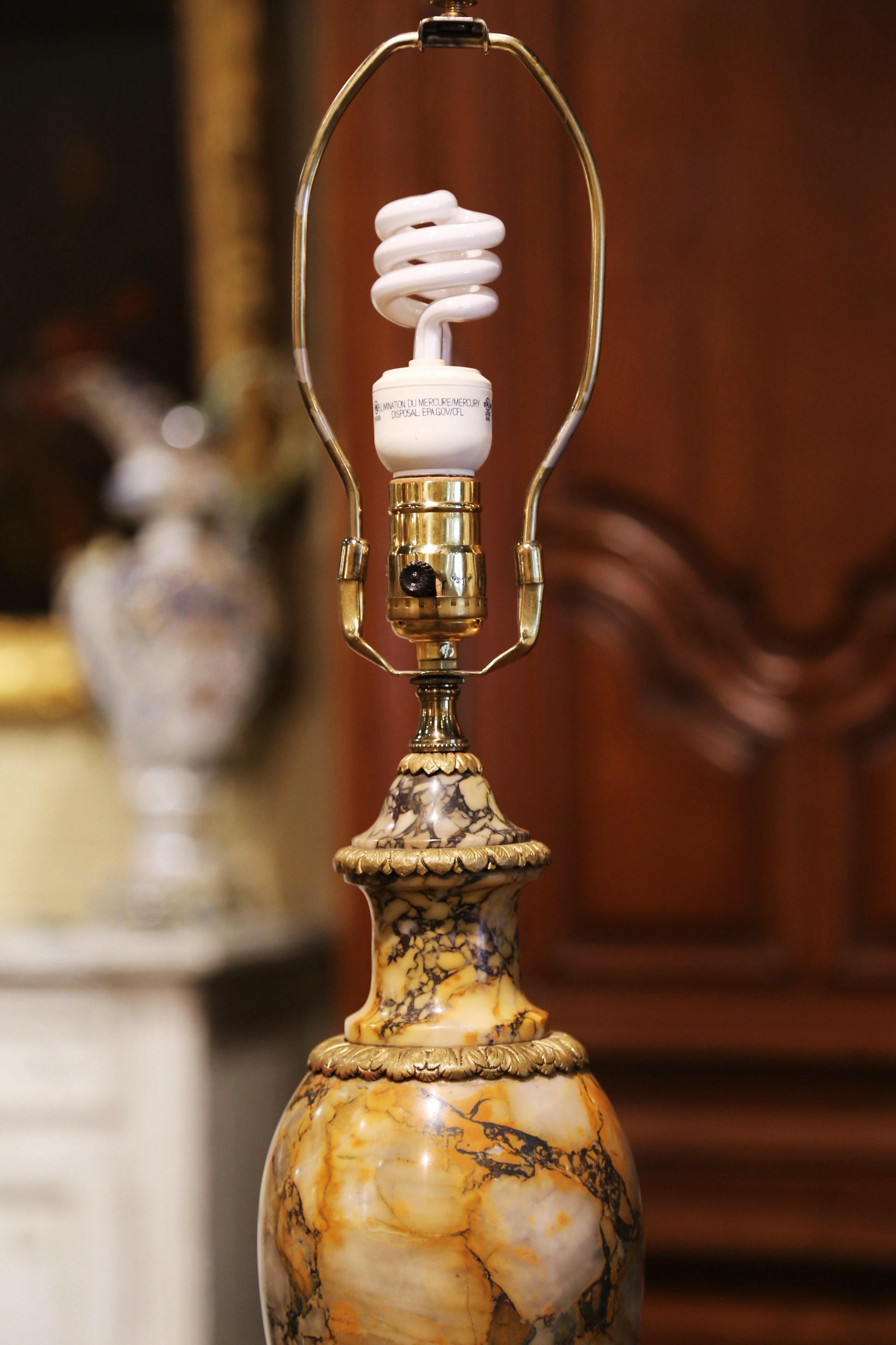 19th Century French Carved Marble and Gilt Bronze Cassolette Table Lamp 1