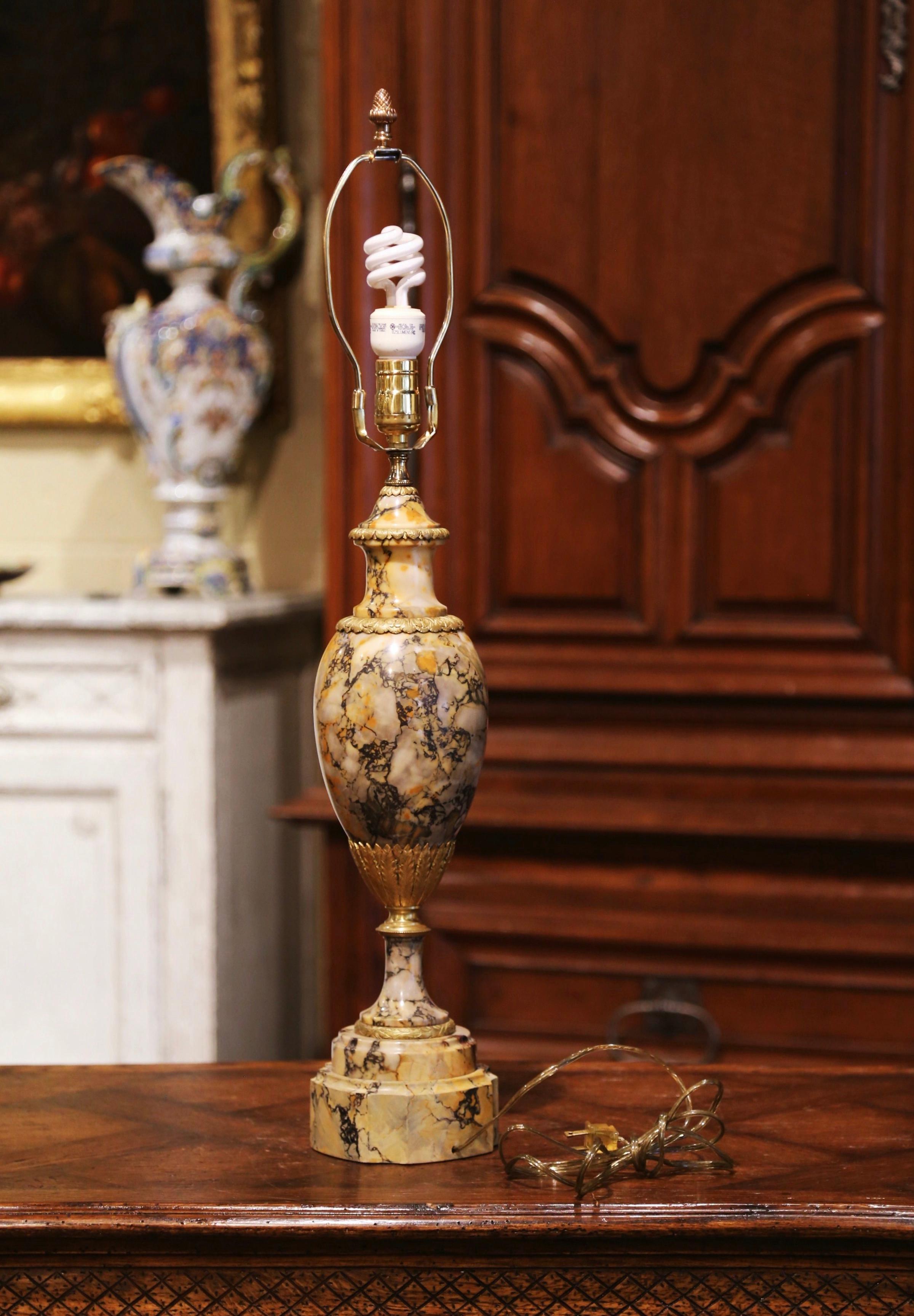 19th Century French Carved Marble and Gilt Bronze Cassolette Table Lamp 2