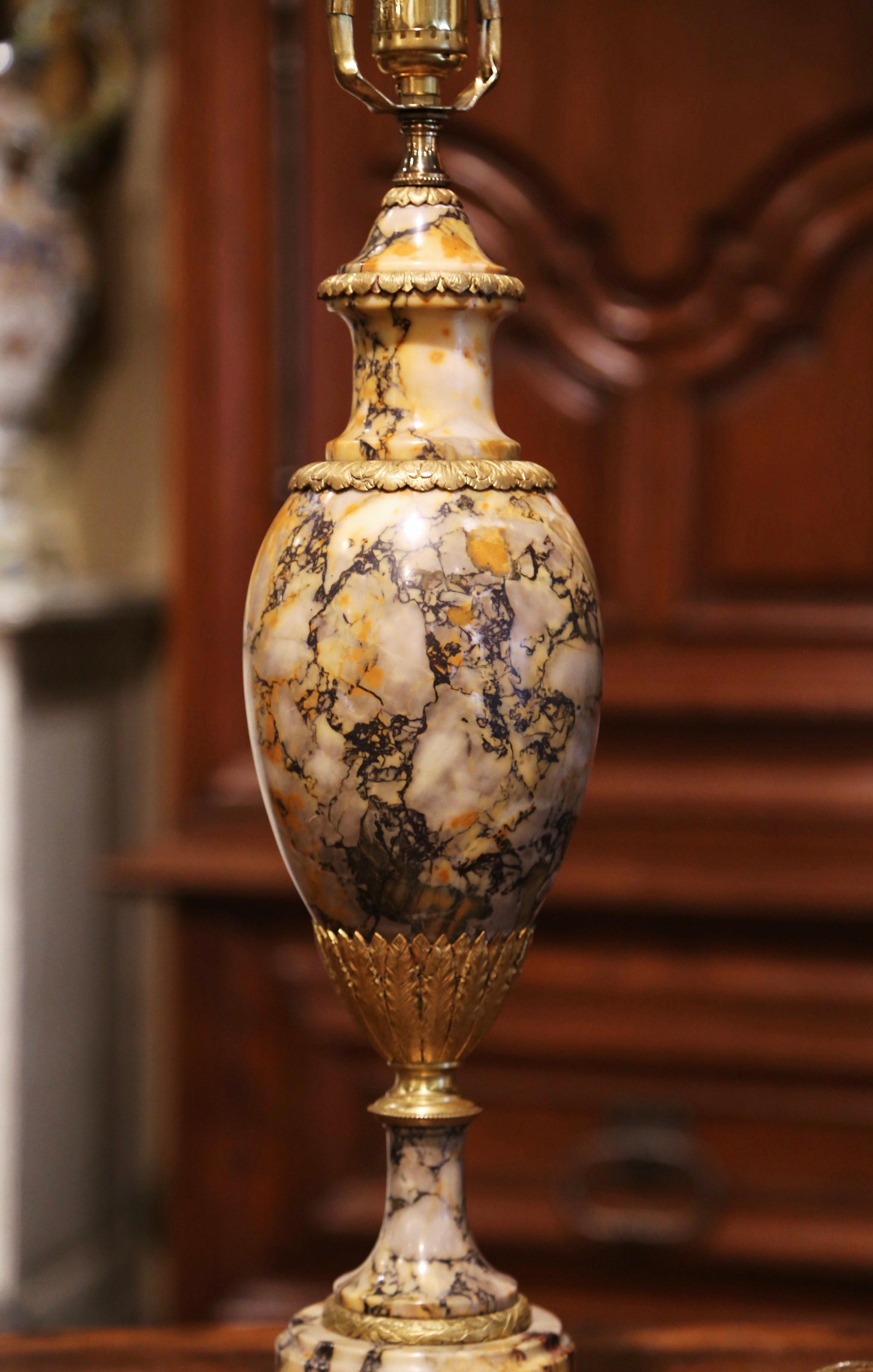 19th Century French Carved Marble and Gilt Bronze Cassolette Table Lamp 3