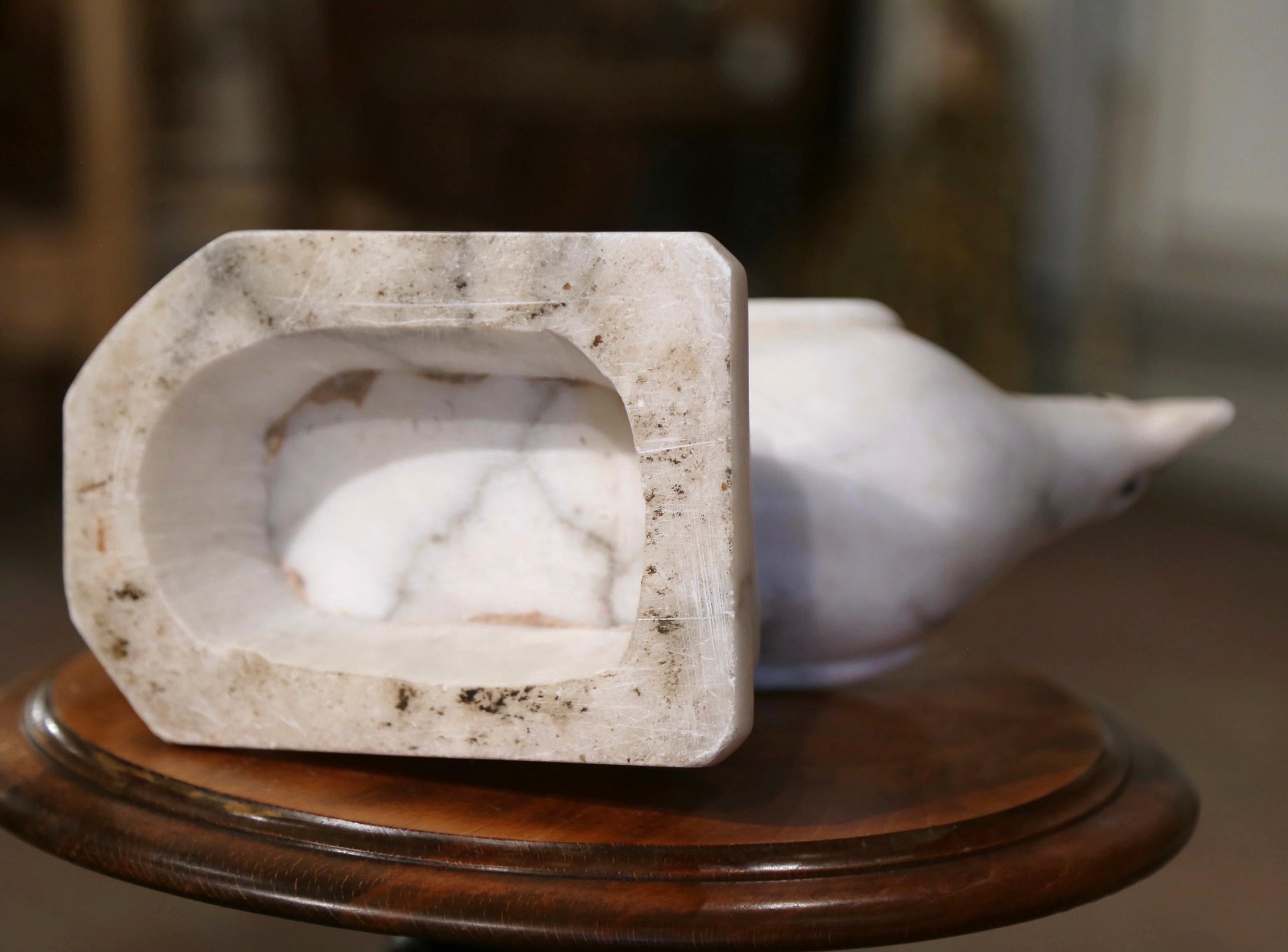 19th Century French Carved Marble Dove Sculpture with Glass Eyes Signed Torrini For Sale 6