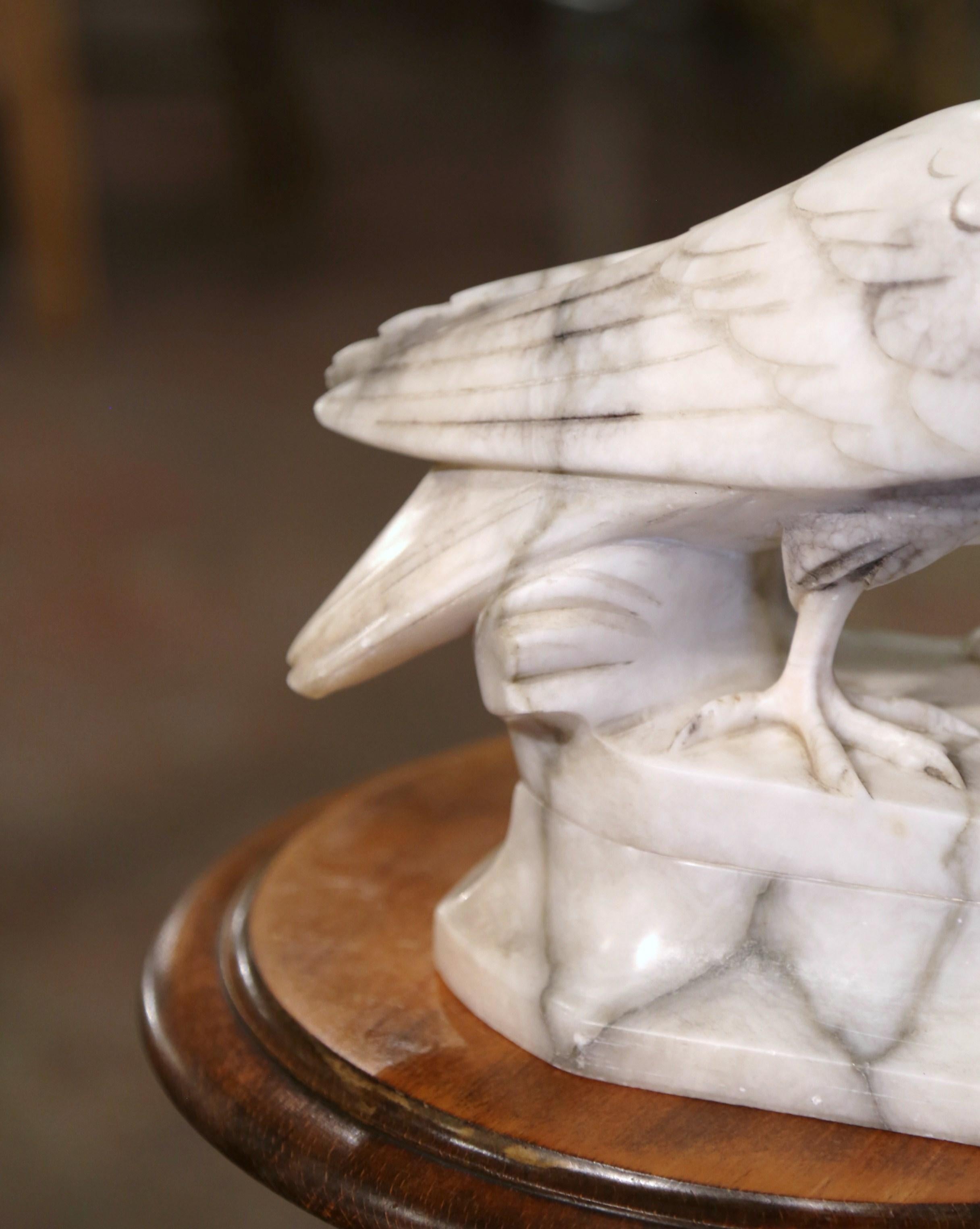 Hand-Carved 19th Century French Carved Marble Dove Sculpture with Glass Eyes Signed Torrini For Sale