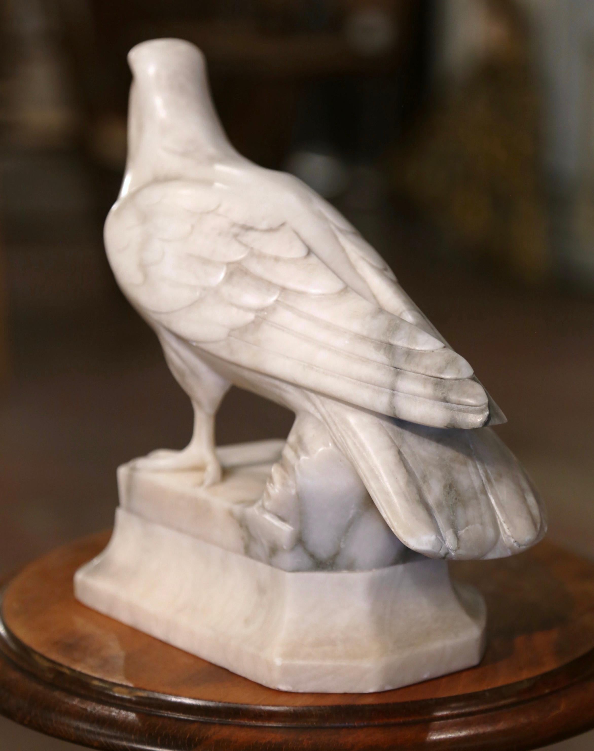 19th Century French Carved Marble Dove Sculpture with Glass Eyes Signed Torrini For Sale 5