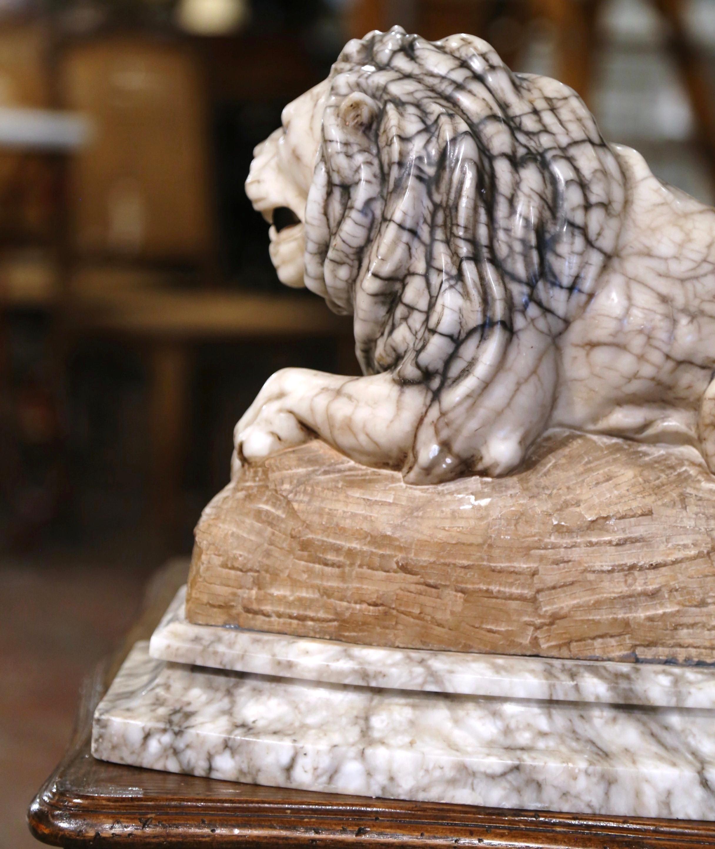 19th Century French Carved Marble Lion Sculpture Signed P. Ruggeri For Sale 6