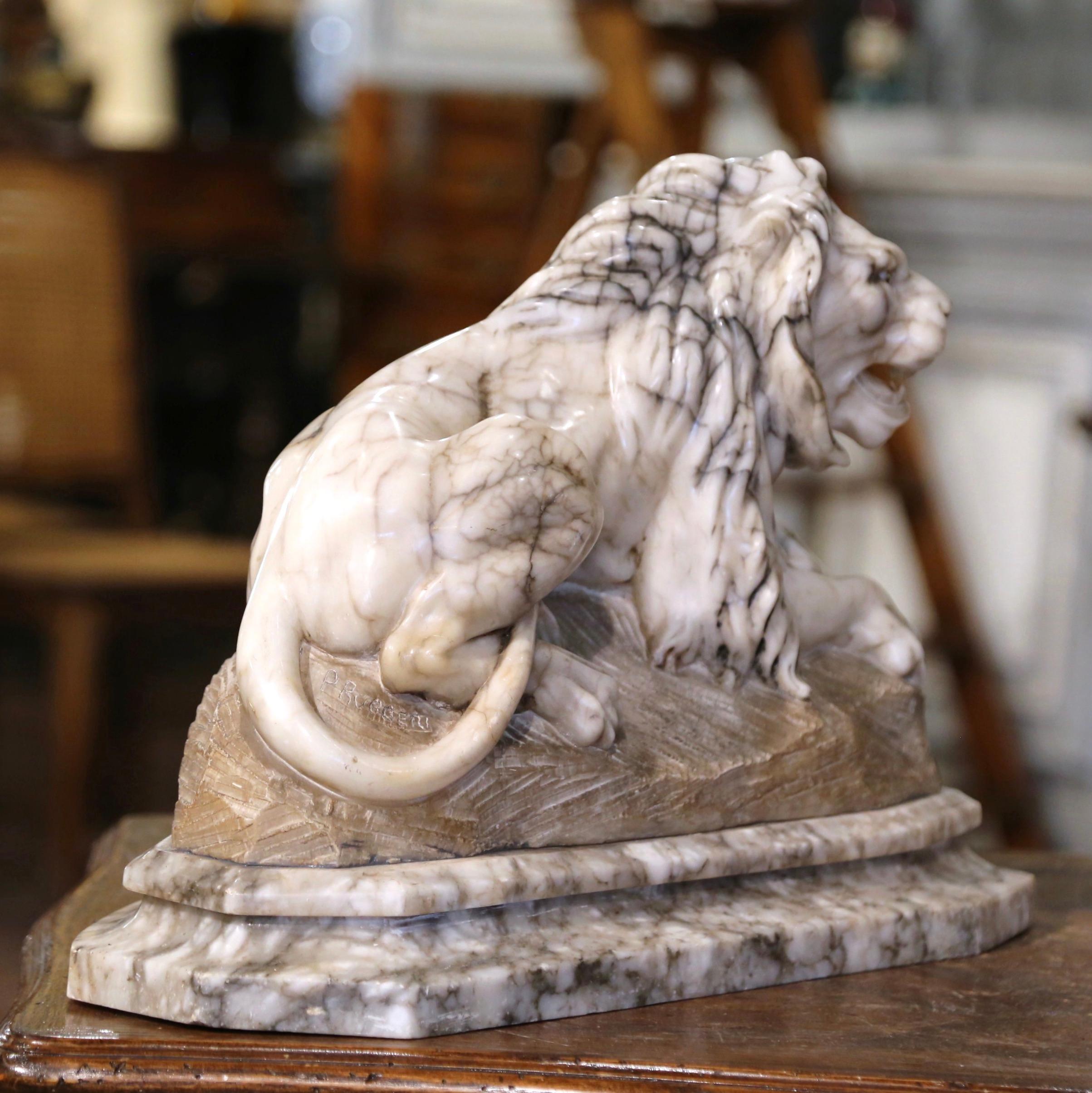 19th Century French Carved Marble Lion Sculpture Signed P. Ruggeri For Sale 2
