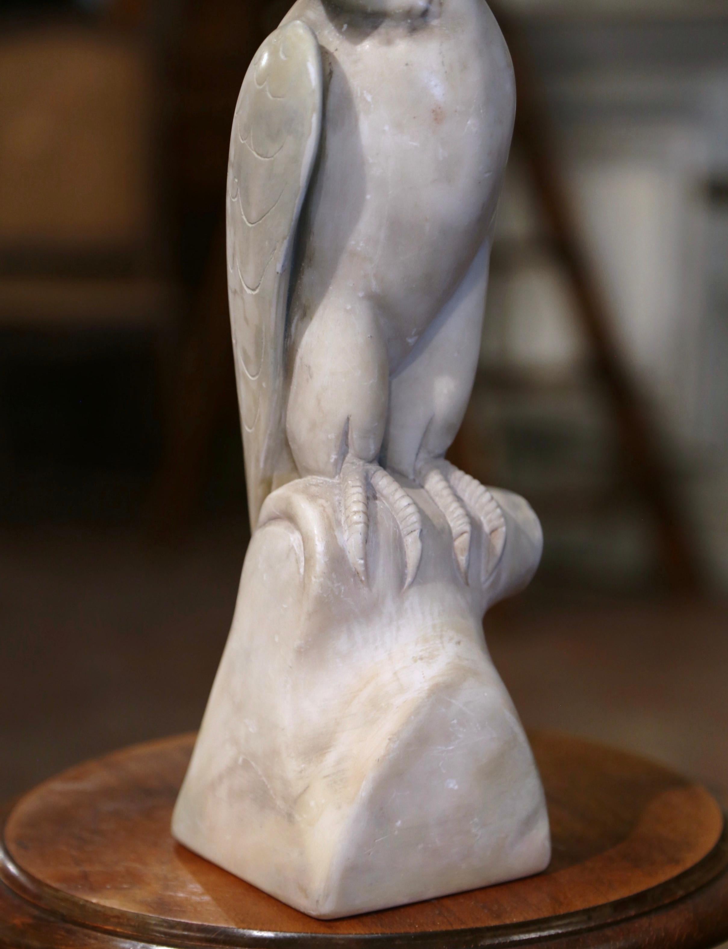 Hand-Carved 19th Century French Carved Marble Parrot Sculpture with Glass Eyes For Sale