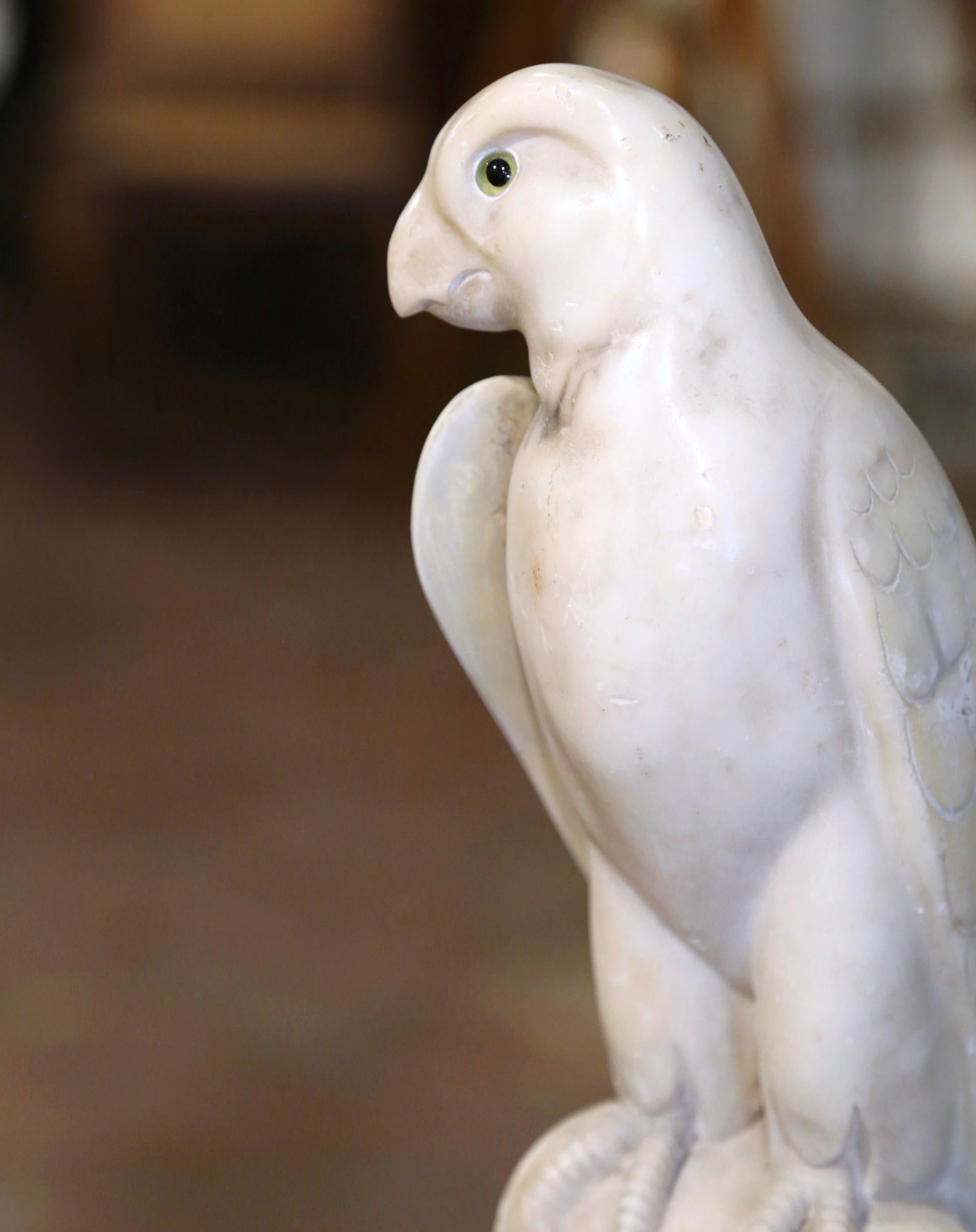19th Century French Carved Marble Parrot Sculpture with Glass Eyes For Sale 1
