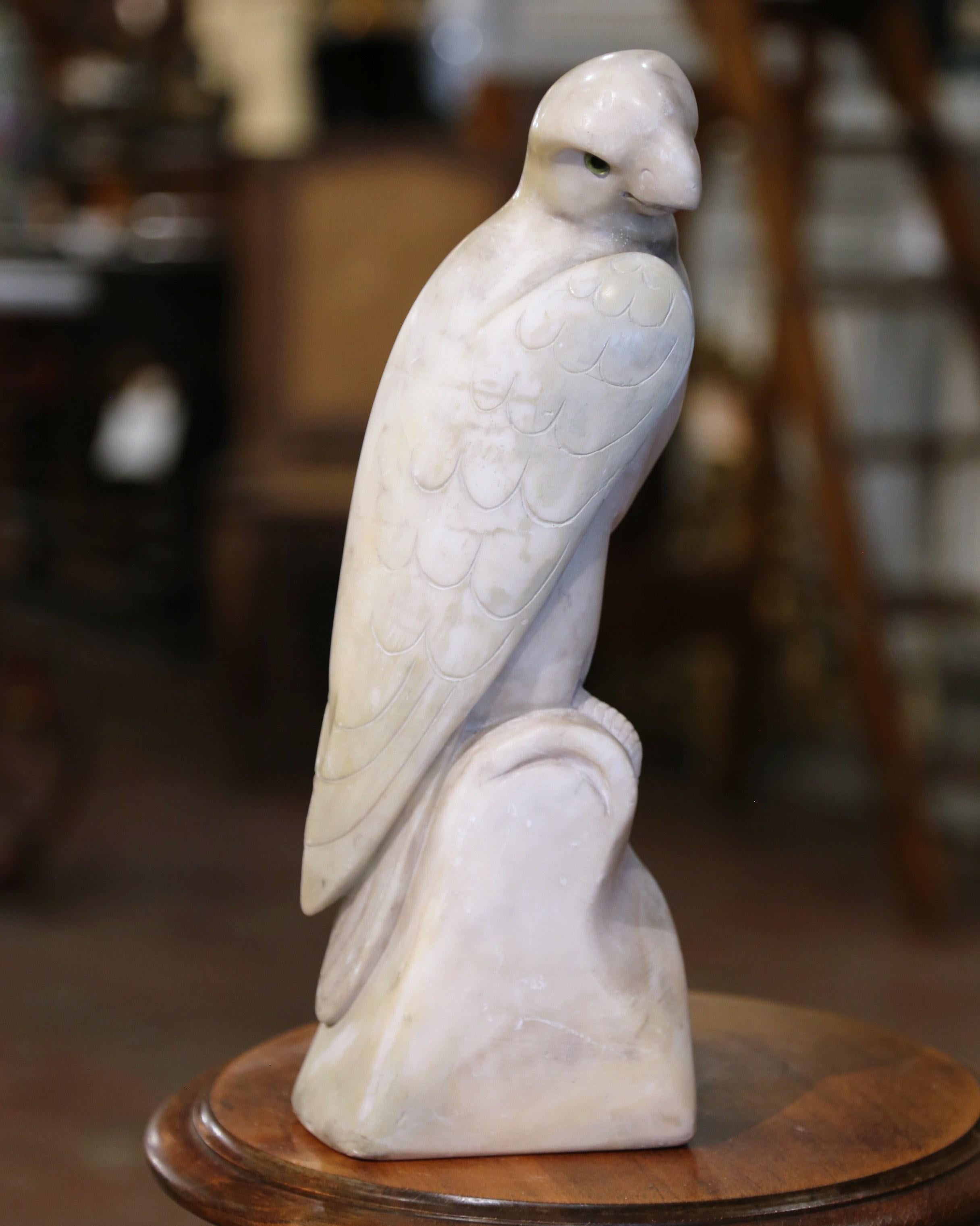 19th Century French Carved Marble Parrot Sculpture with Glass Eyes For Sale 3