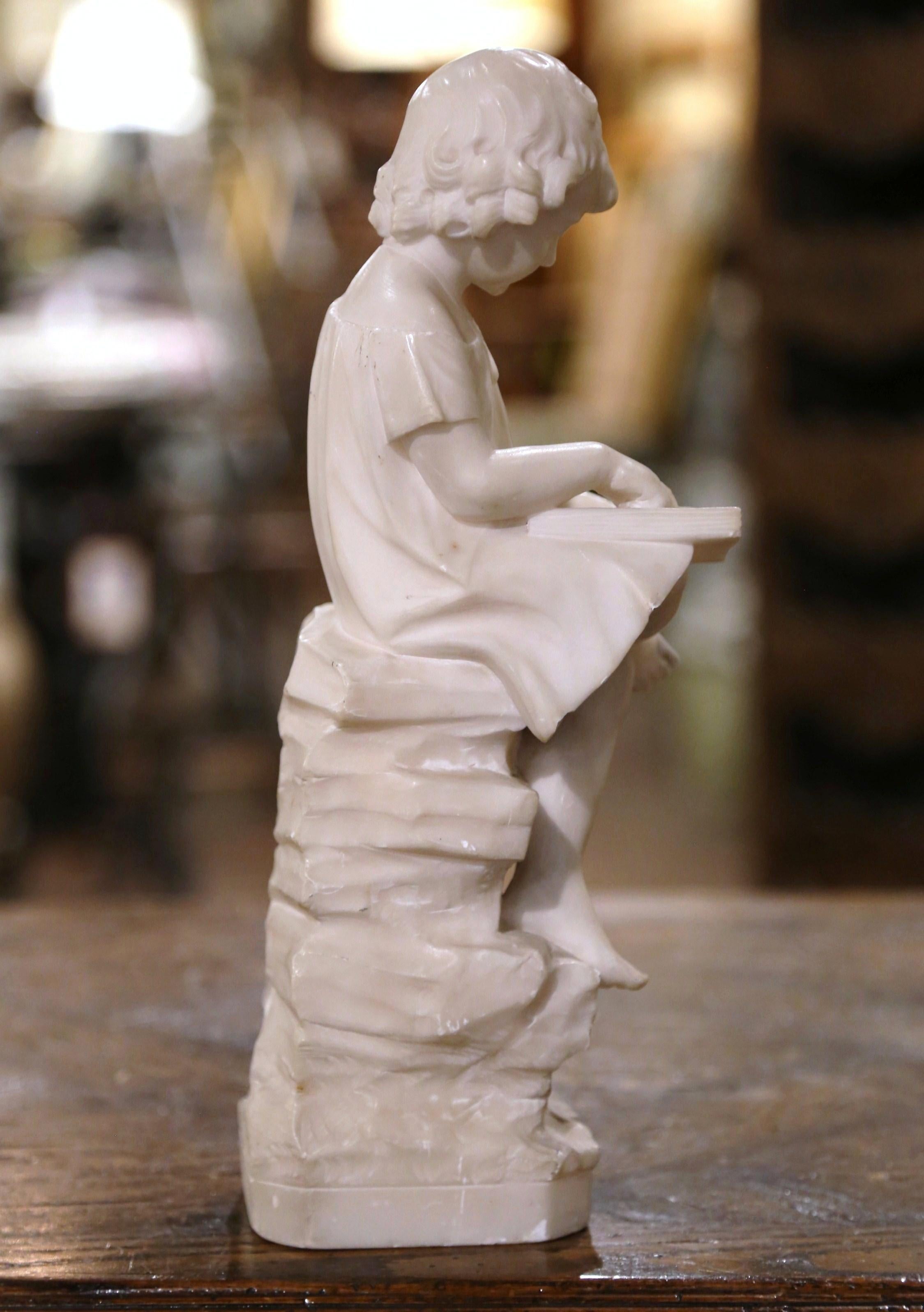 19th Century French Carved Marble Statue of Young Girl Seated and Reading For Sale 2