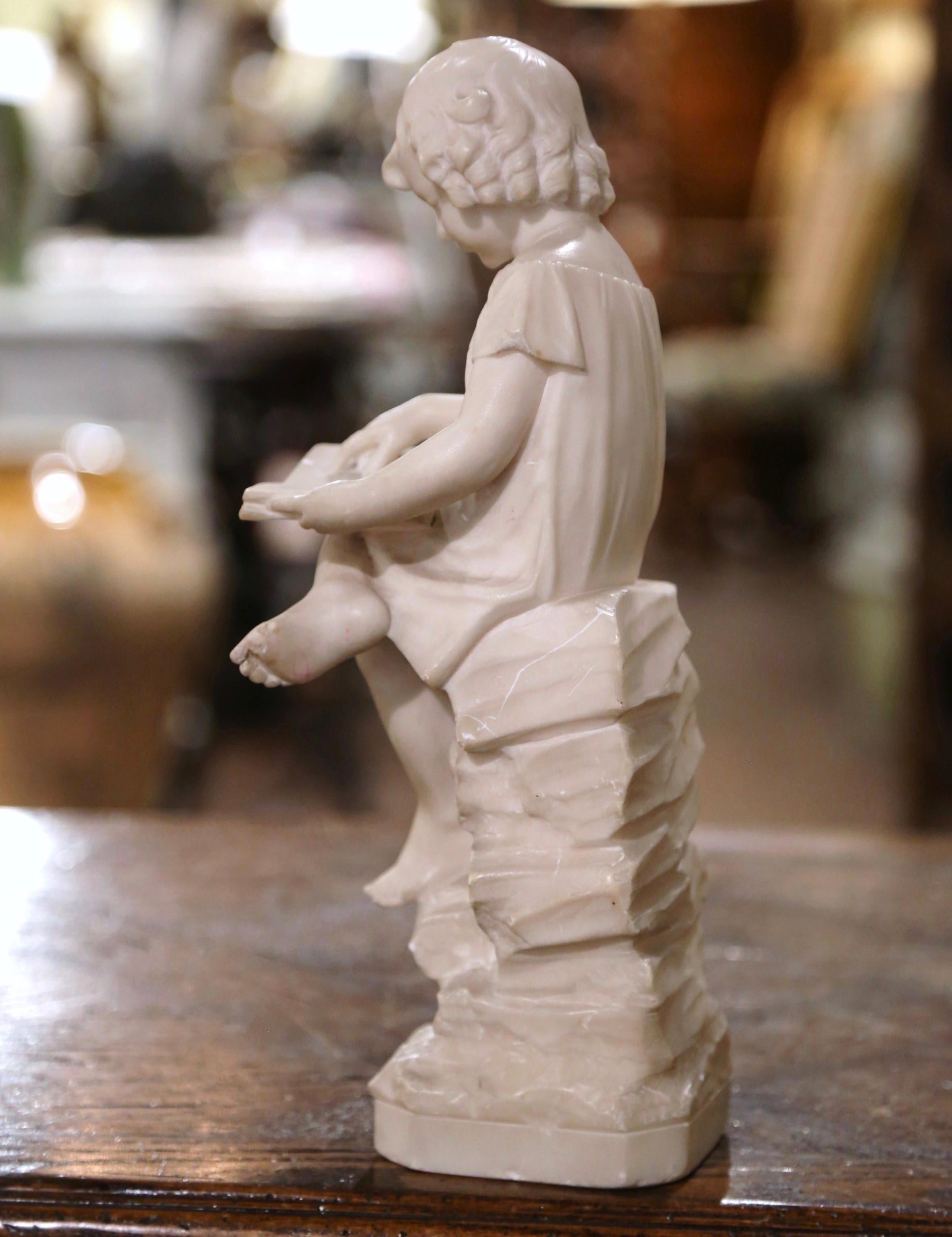 19th Century French Carved Marble Statue of Young Girl Seated and Reading For Sale 3