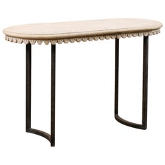 19th Century French Carved Marble Top Console Table with Iron Base