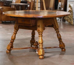 19th Century French Carved Marquetry Inlaid Walnut and Slate Round Dining Table