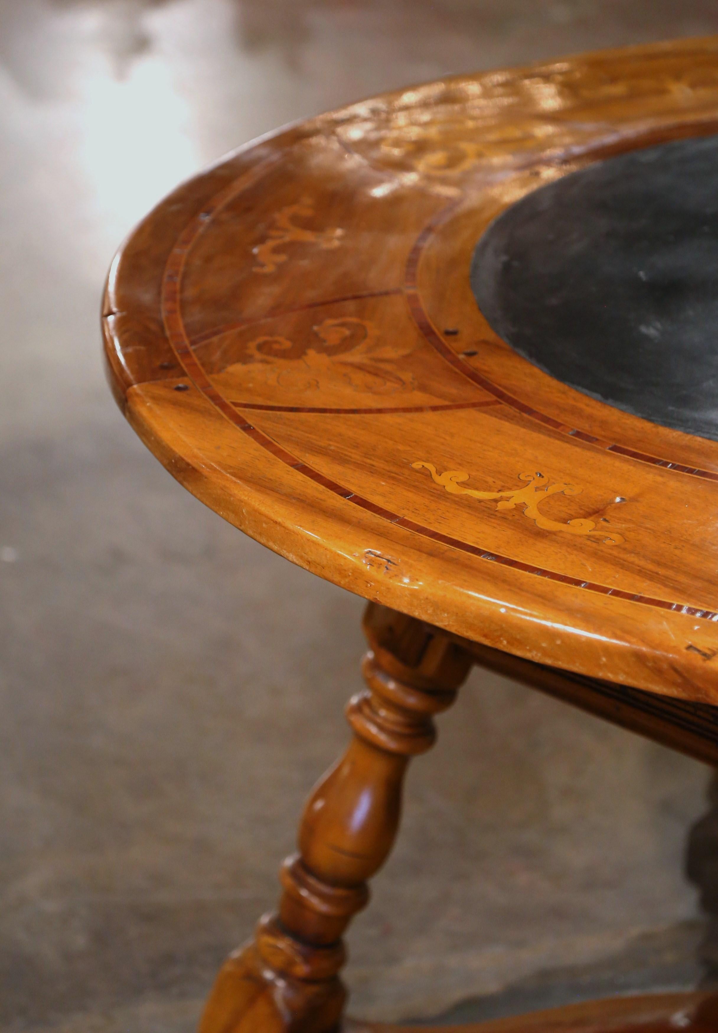 Hand-Carved 19th Century French Carved Marquetry Inlaid Walnut and Slate Round Dining Table  For Sale