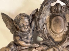 19th Century French Carved Wood Wall Mirror with Cherub Crest