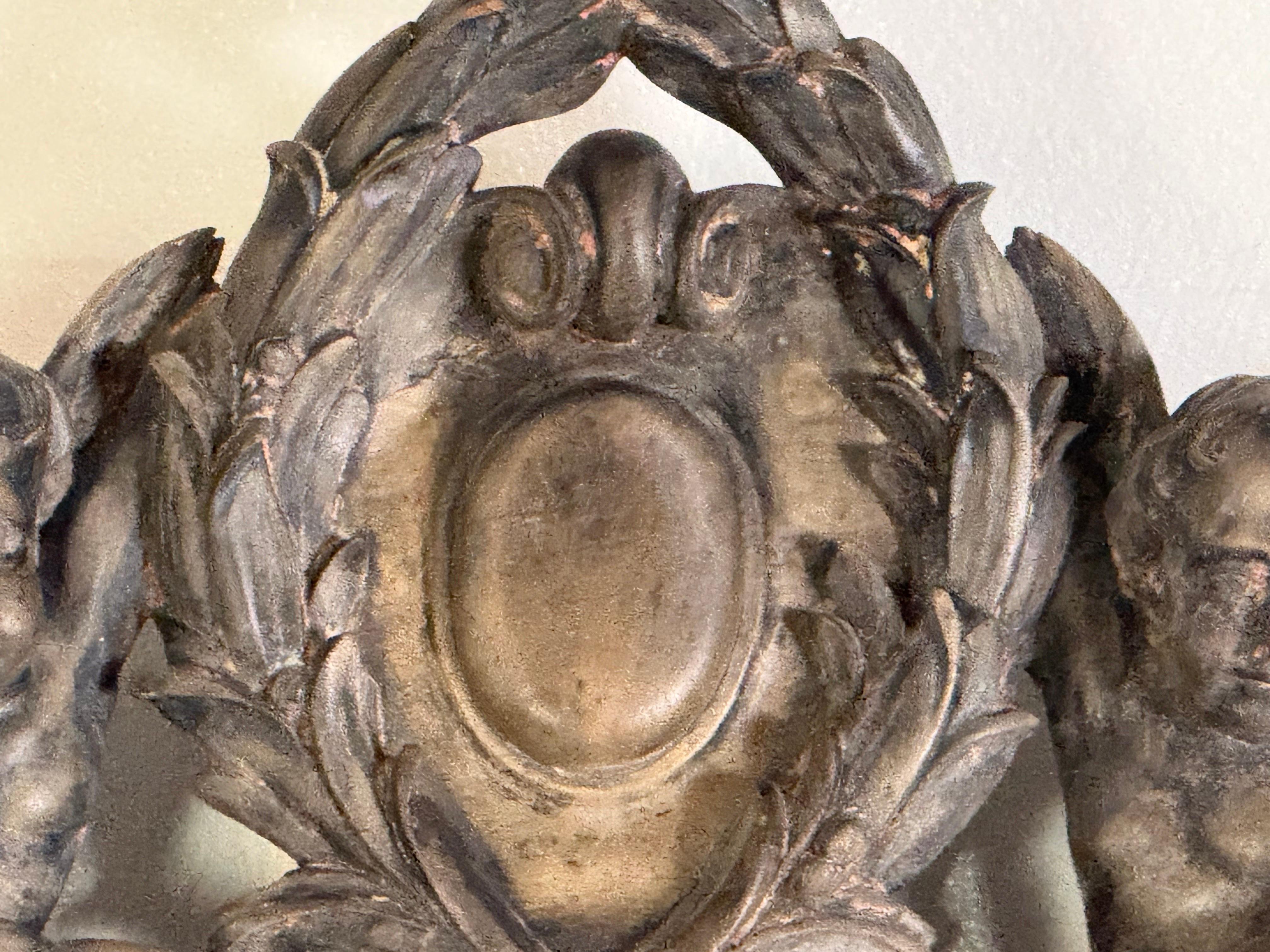 Rococò Specchio intagliato francese del 19° secolo con top a cresta di cherubino in vendita