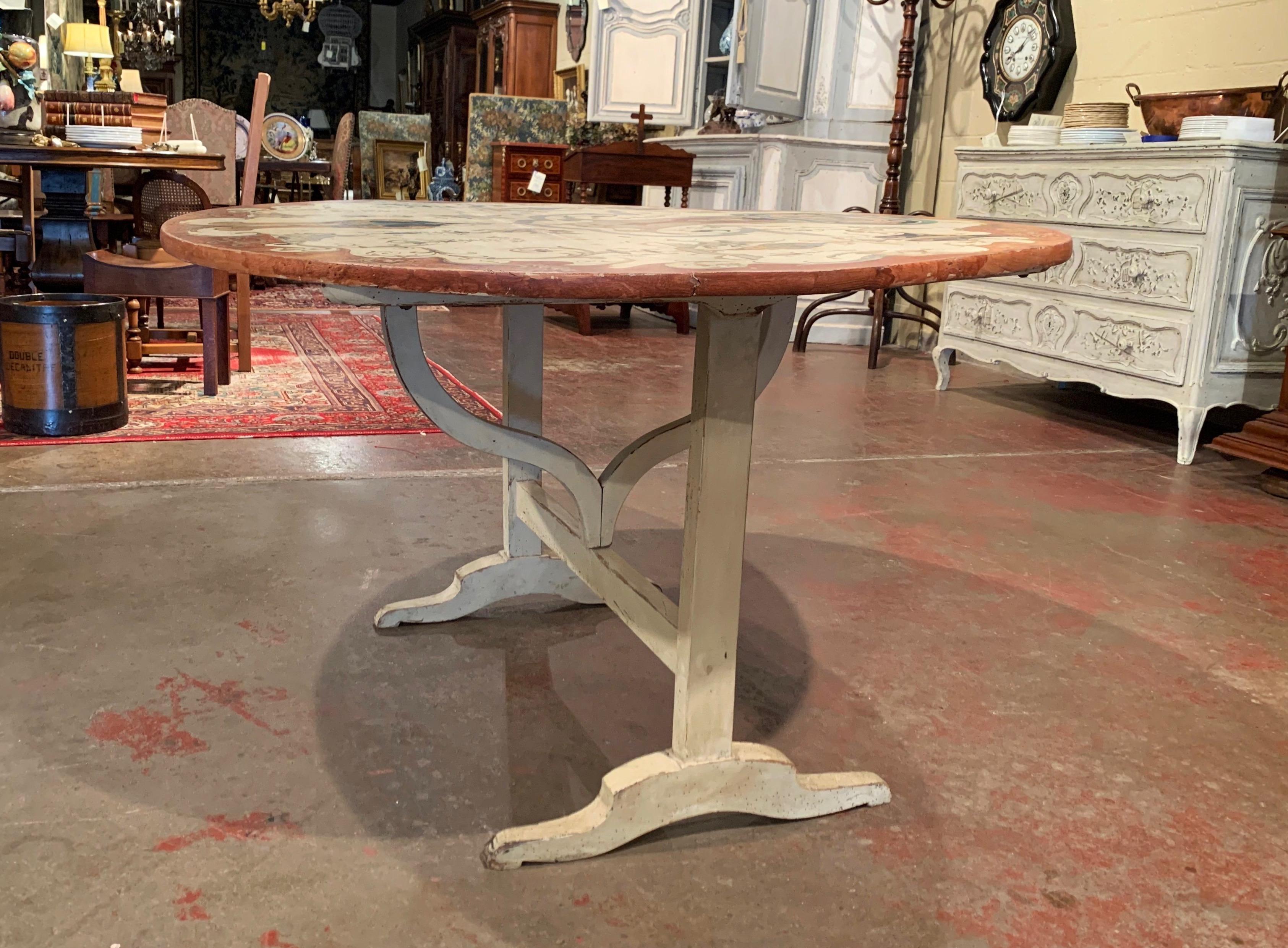 19th Century French Carved Oak and Painted Tilt-Top Wine Tasting Table 7