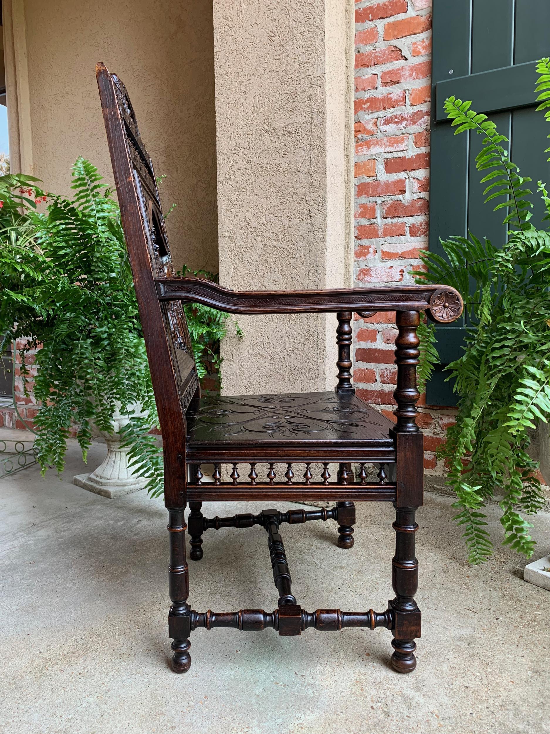 19th century French Carved Oak Arm Fireside Throne Chair Breton Brittany 3