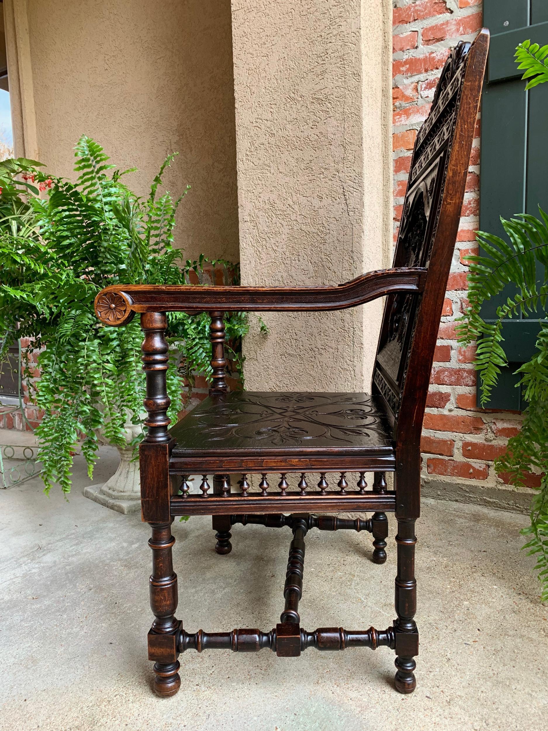 19th century French Carved Oak Arm Fireside Throne Chair Breton Brittany 4