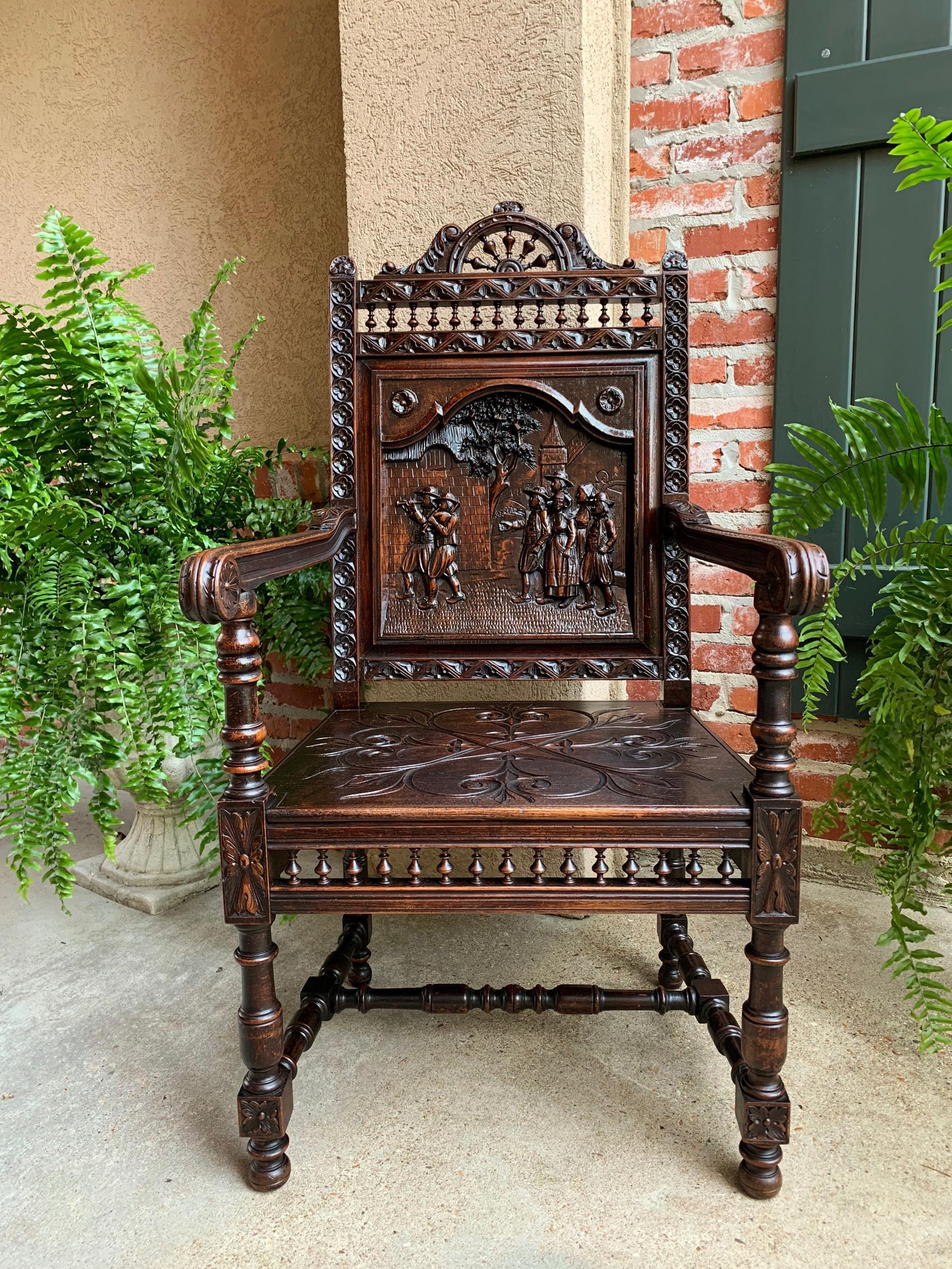 19th century French Carved Oak Arm Fireside Throne Chair Breton Brittany 6