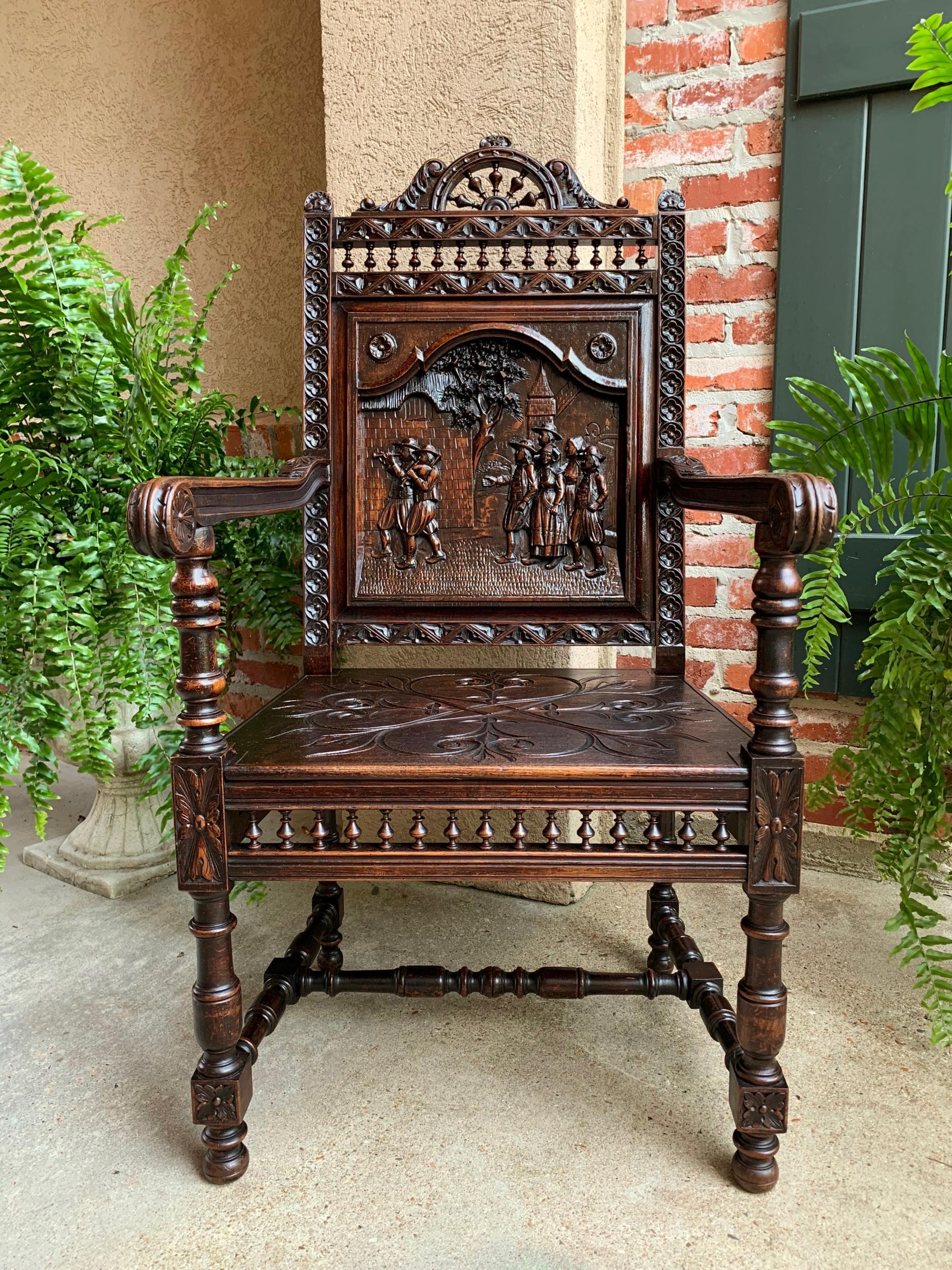 19th century French Carved Oak Arm Fireside Throne Chair Breton Brittany 7