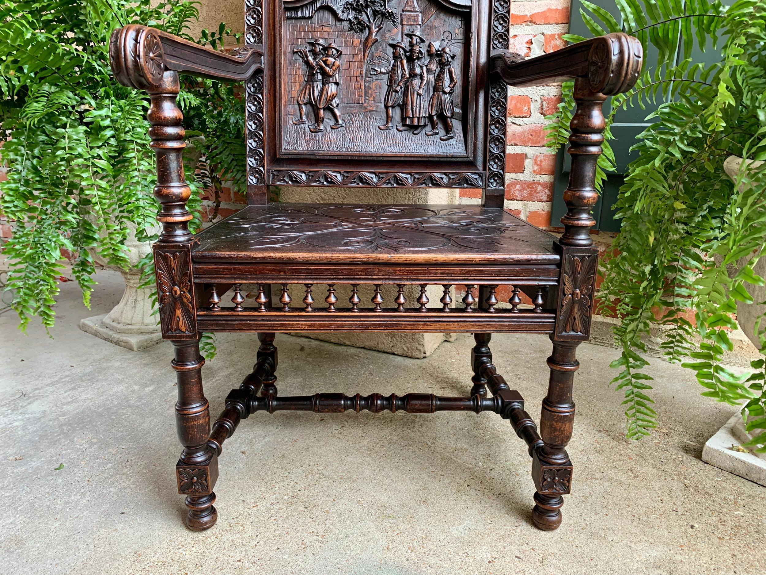 19th century French Carved Oak Arm Fireside Throne Chair Breton Brittany 9