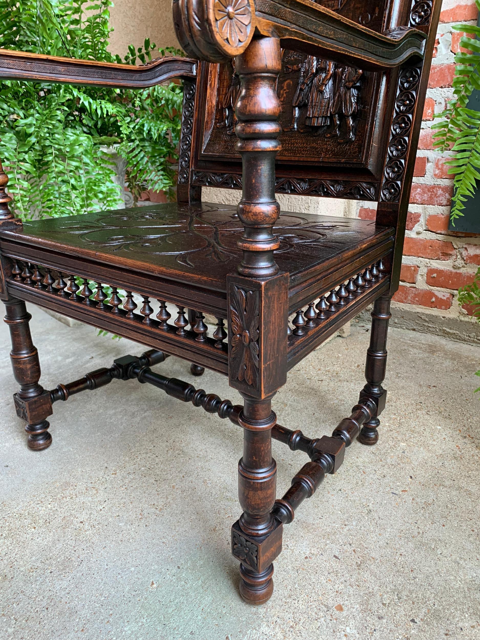 19th century French Carved Oak Arm Fireside Throne Chair Breton Brittany 10