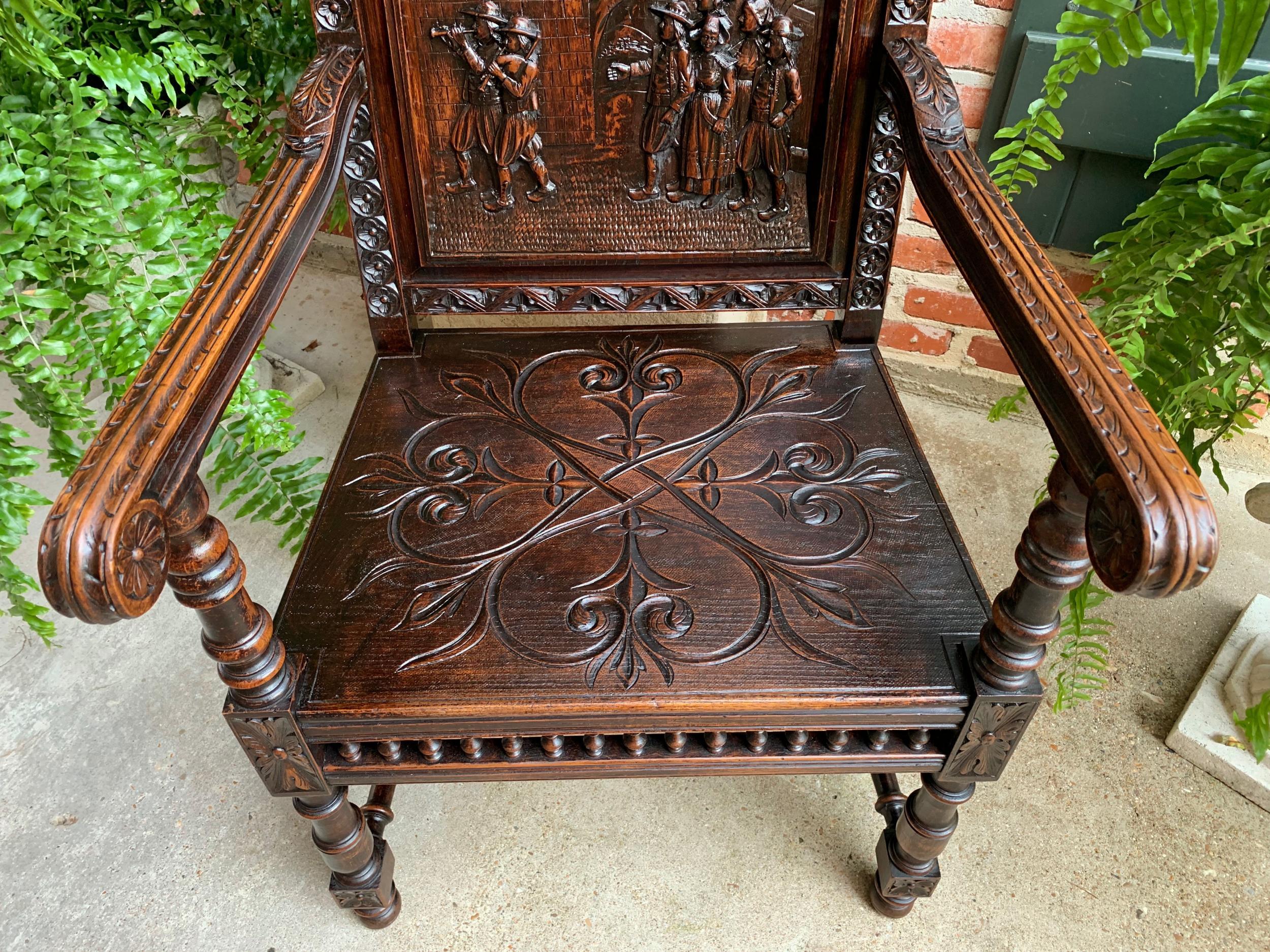 19th Century 19th century French Carved Oak Arm Fireside Throne Chair Breton Brittany